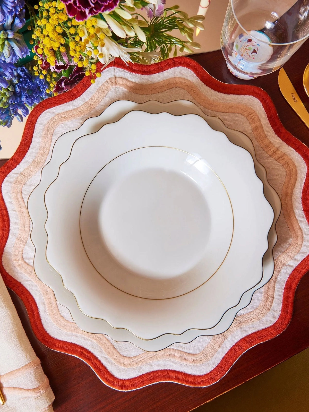 colorblock embroidered linen placemats in pink/rust (set of four)