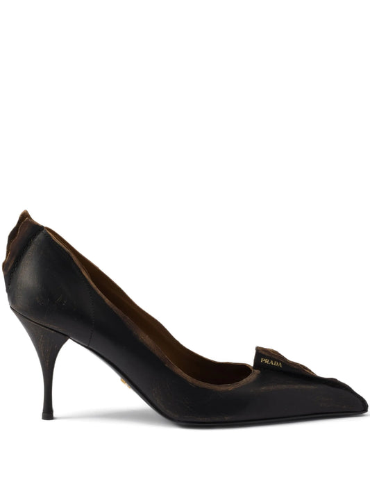 85mm Antiqued leather pointed-toe pumps