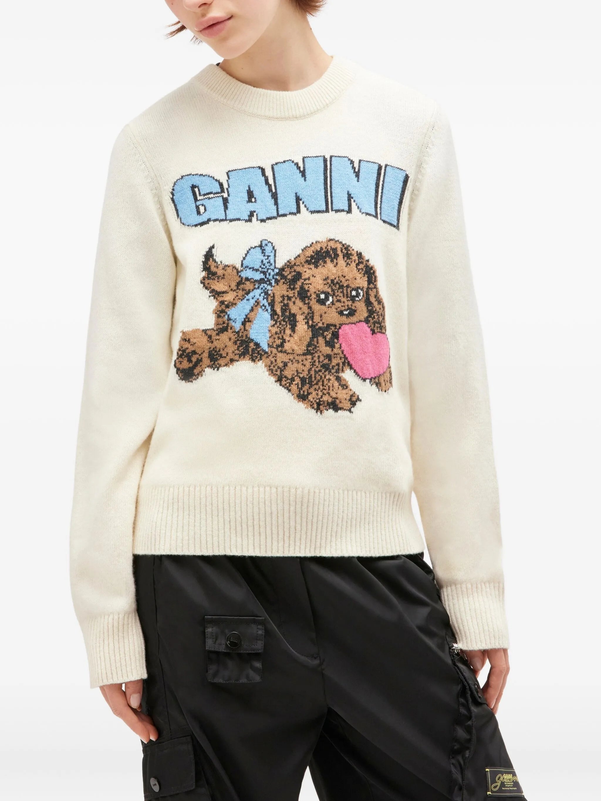 Puppy logo intarsia sweater