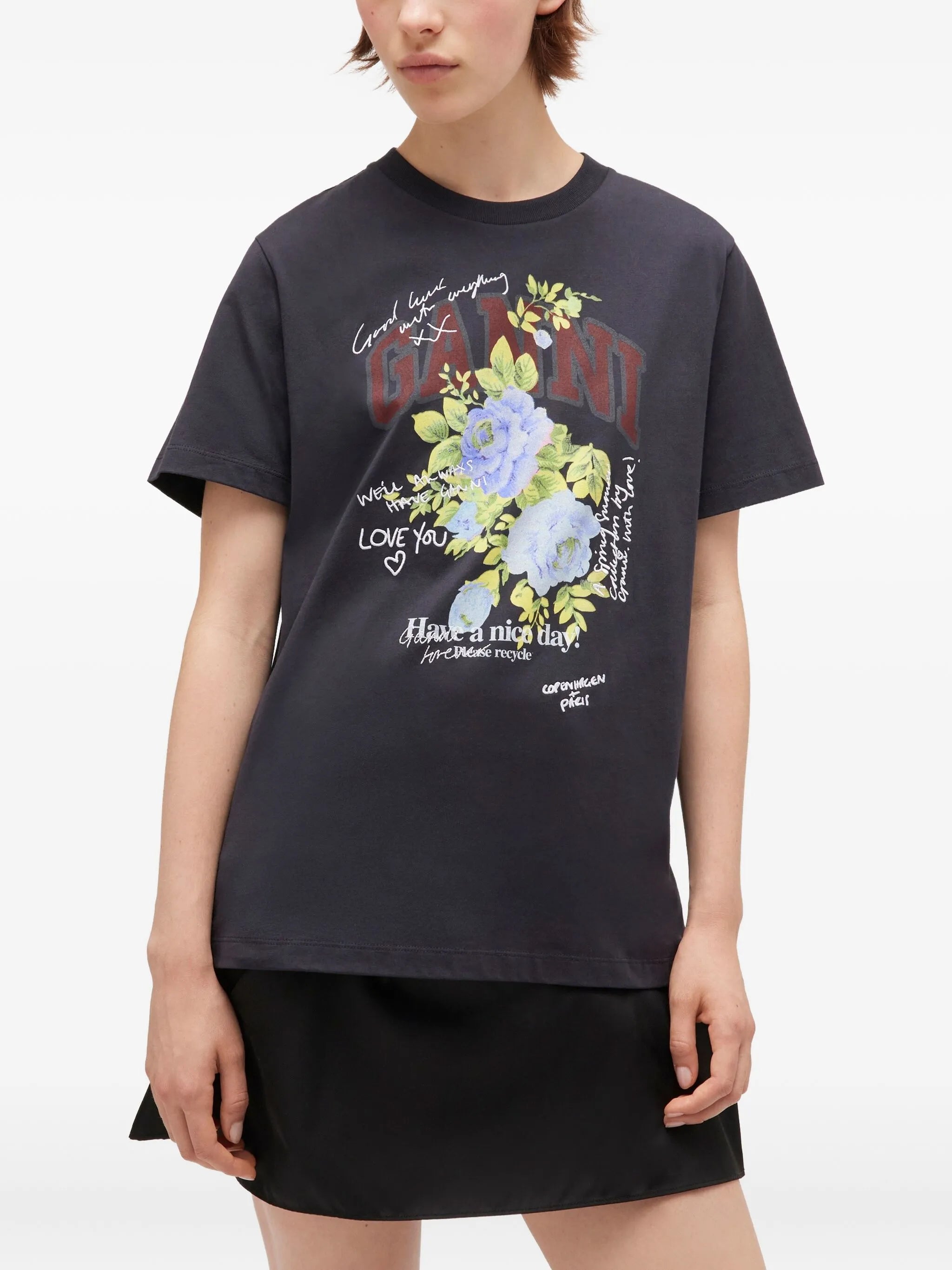 floral-print graphic T-shirt