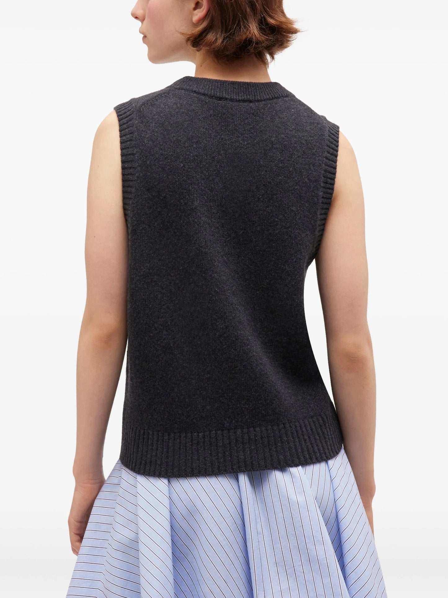 floral-print wool vest