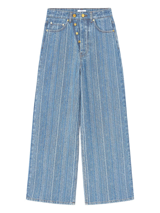 horizontal-pattern deconstructed jeans
