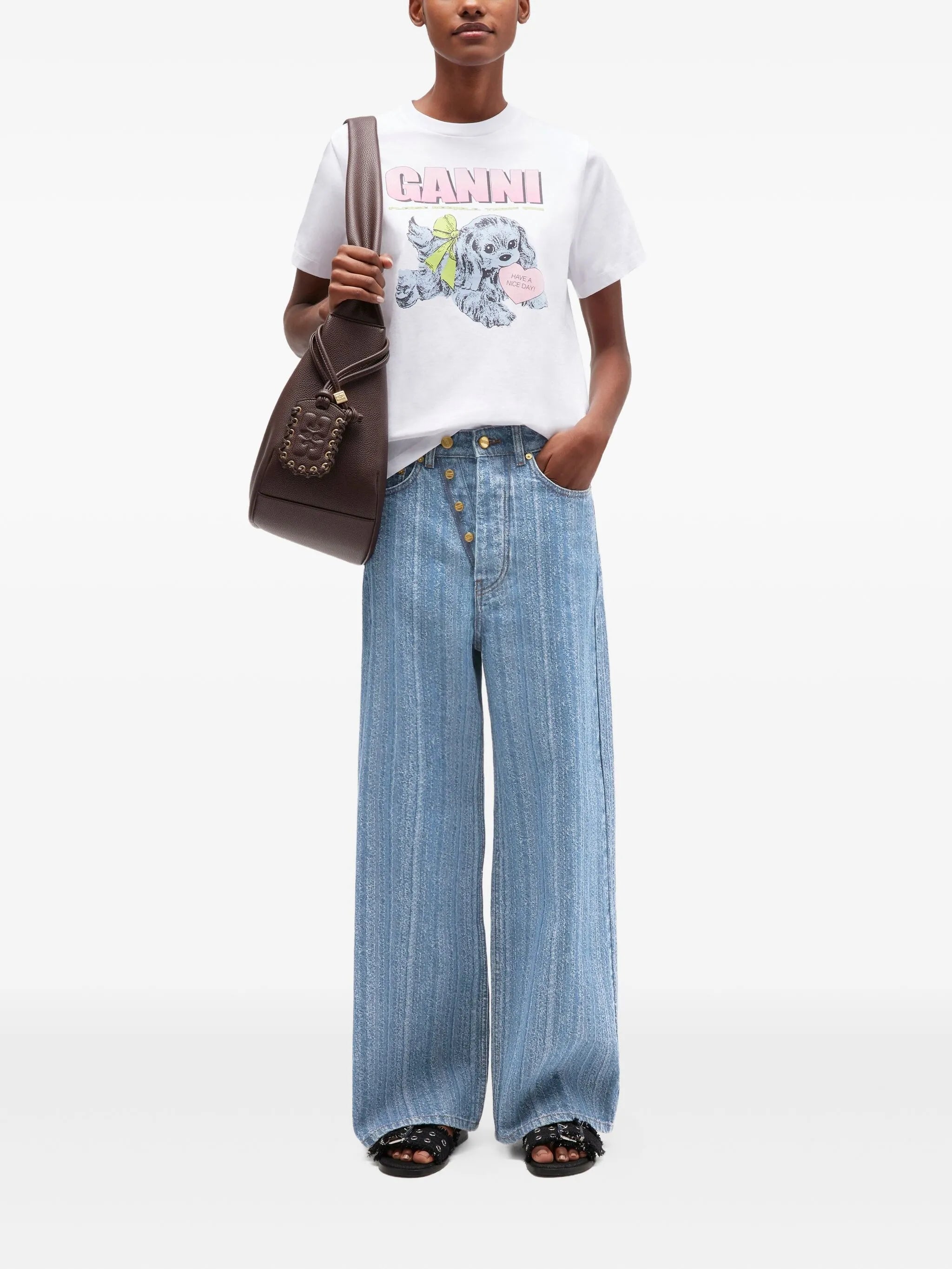 horizontal-pattern deconstructed jeans