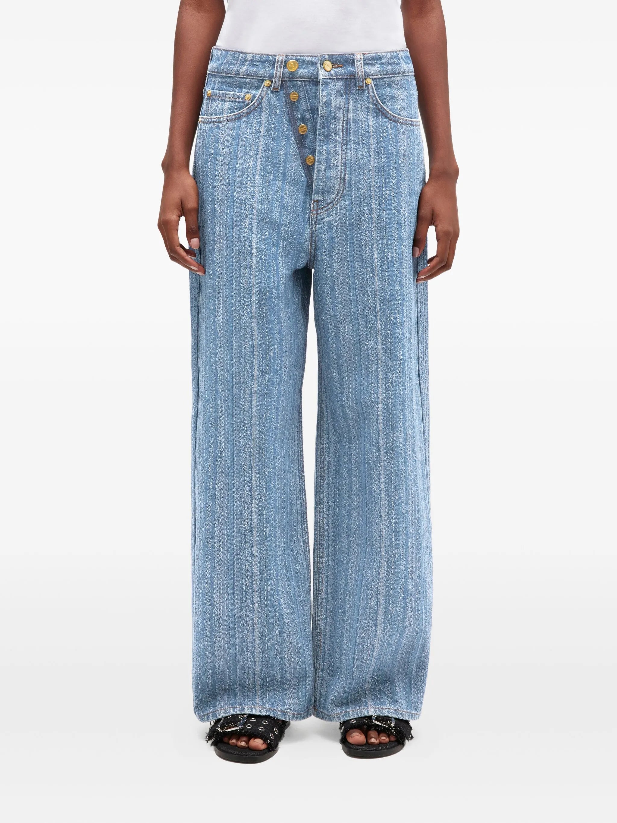 horizontal-pattern deconstructed jeans