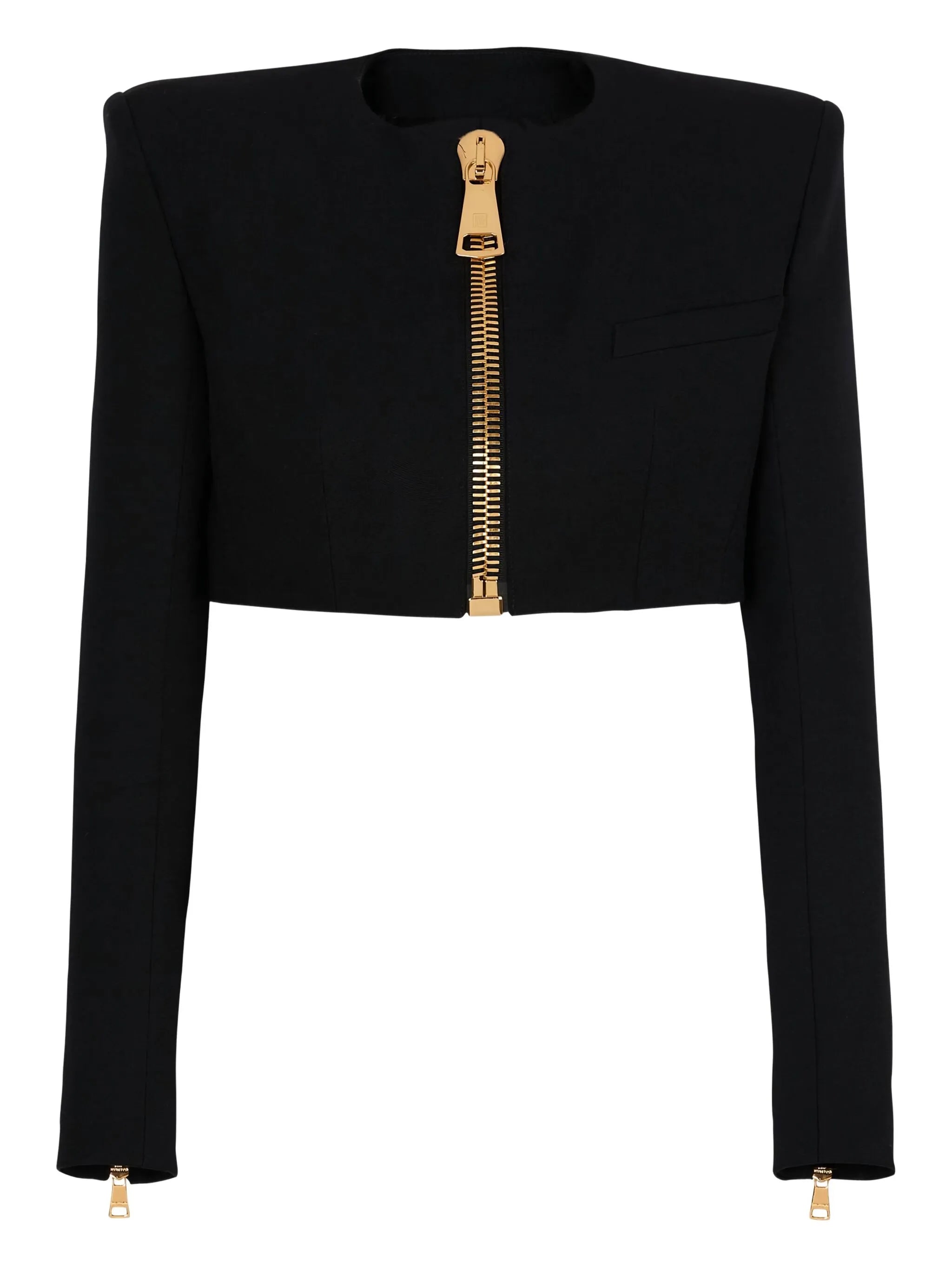 padded-shoulder zip-front jacket