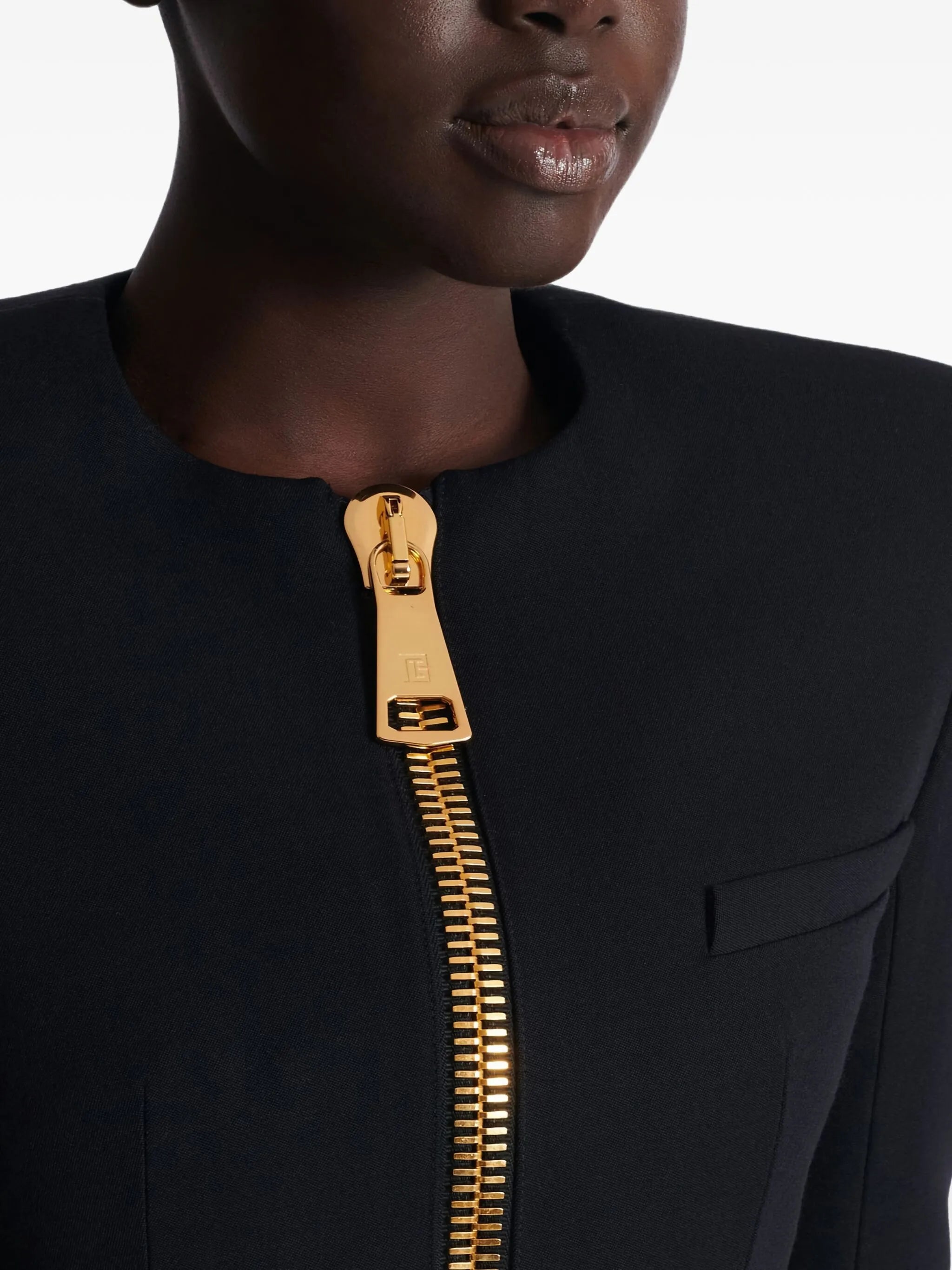 padded-shoulder zip-front jacket