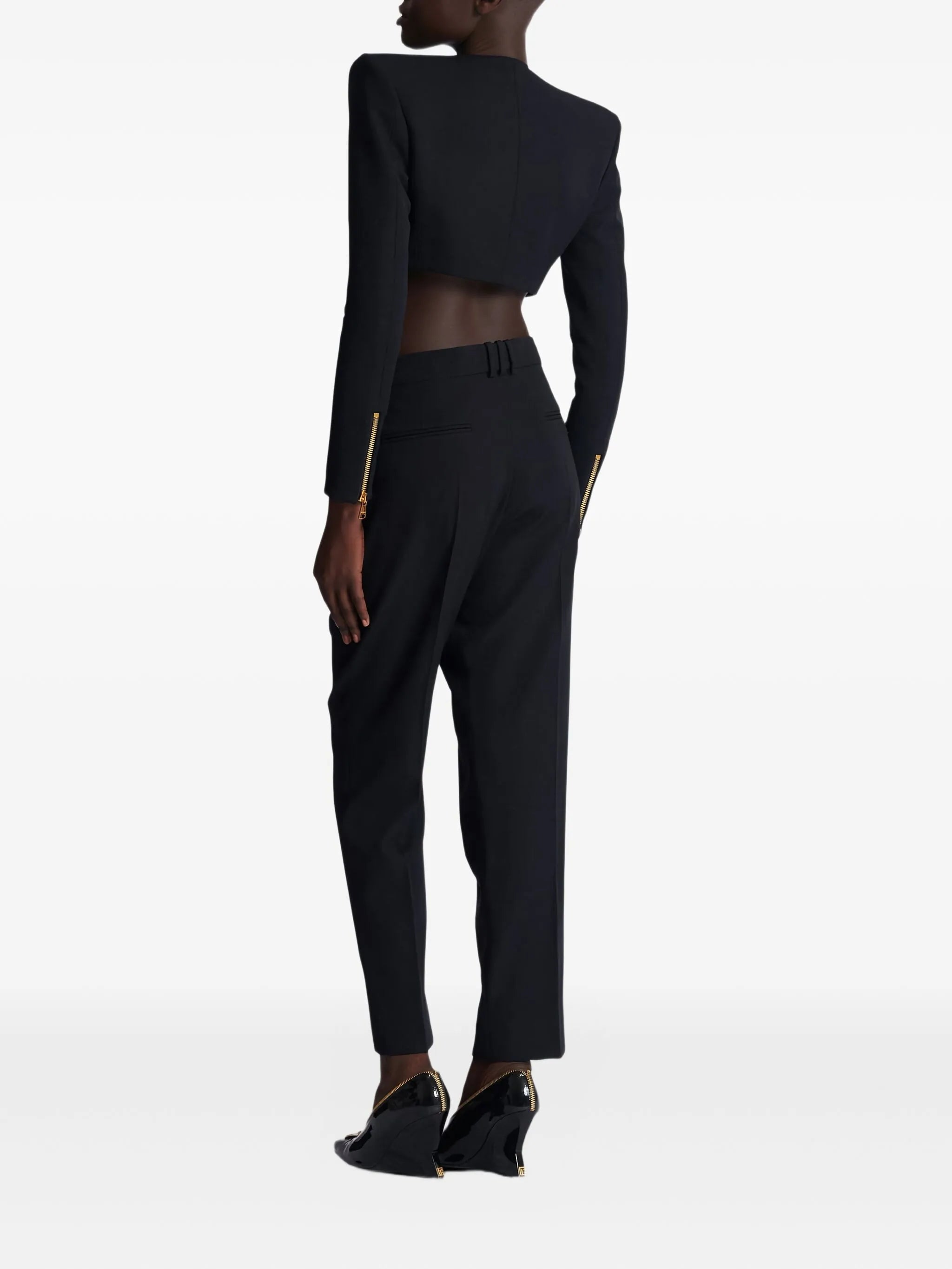 padded-shoulder zip-front jacket