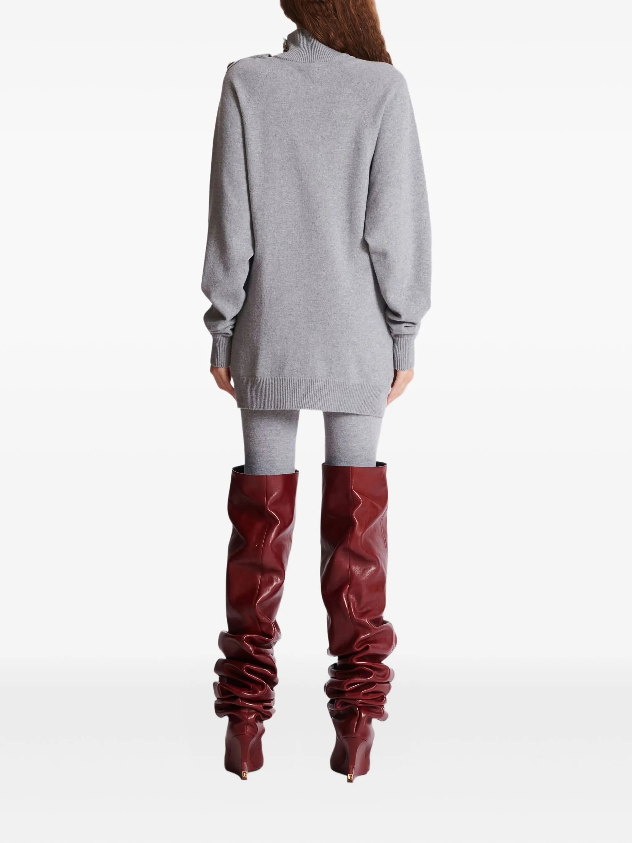 high-neck button-embellished jumper dress