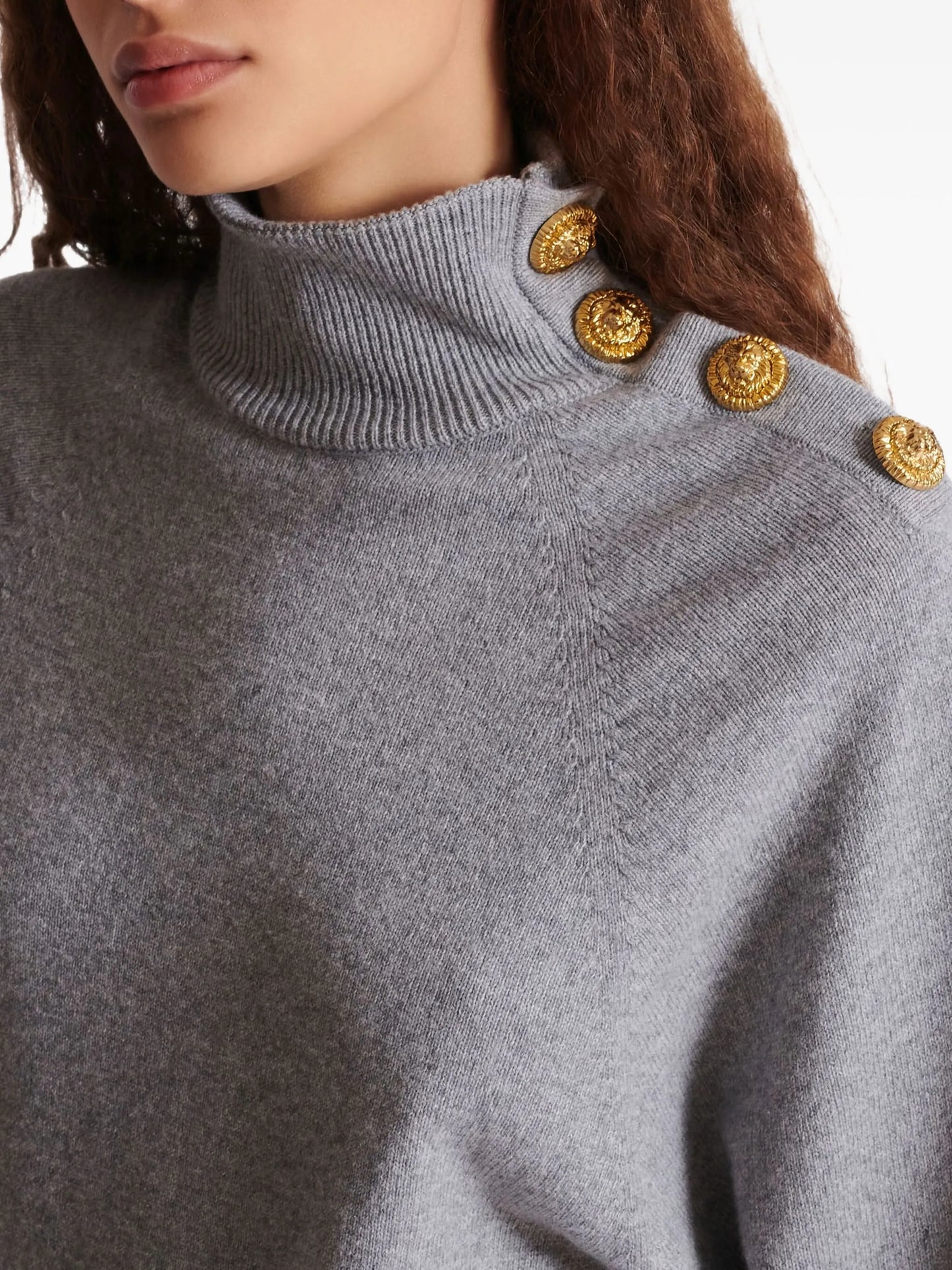 high-neck button-embellished jumper dress