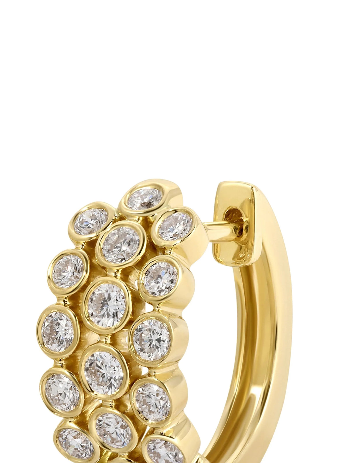 three row bezeled diamond huggies
