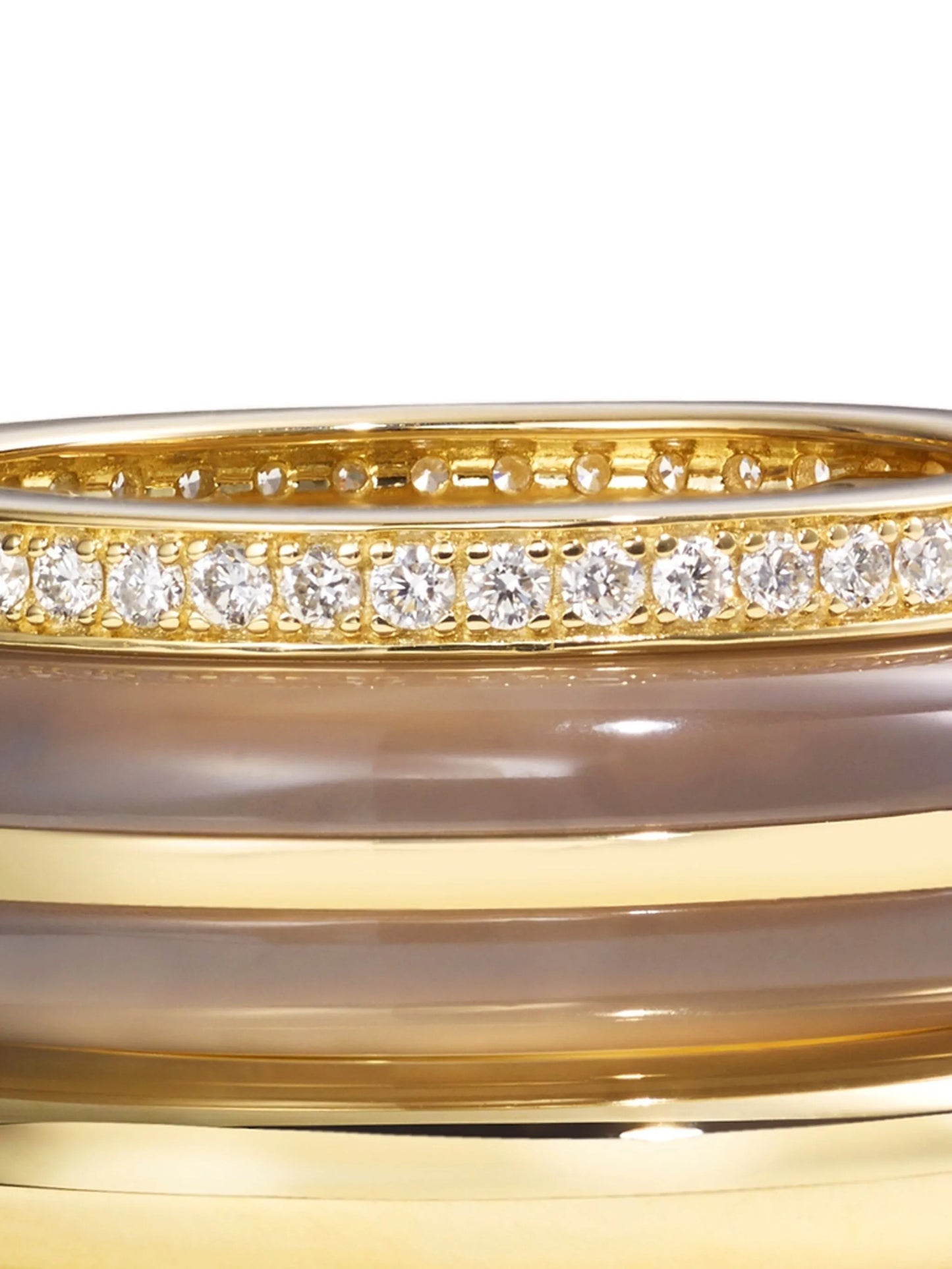14K gold diamond and agate stack ring