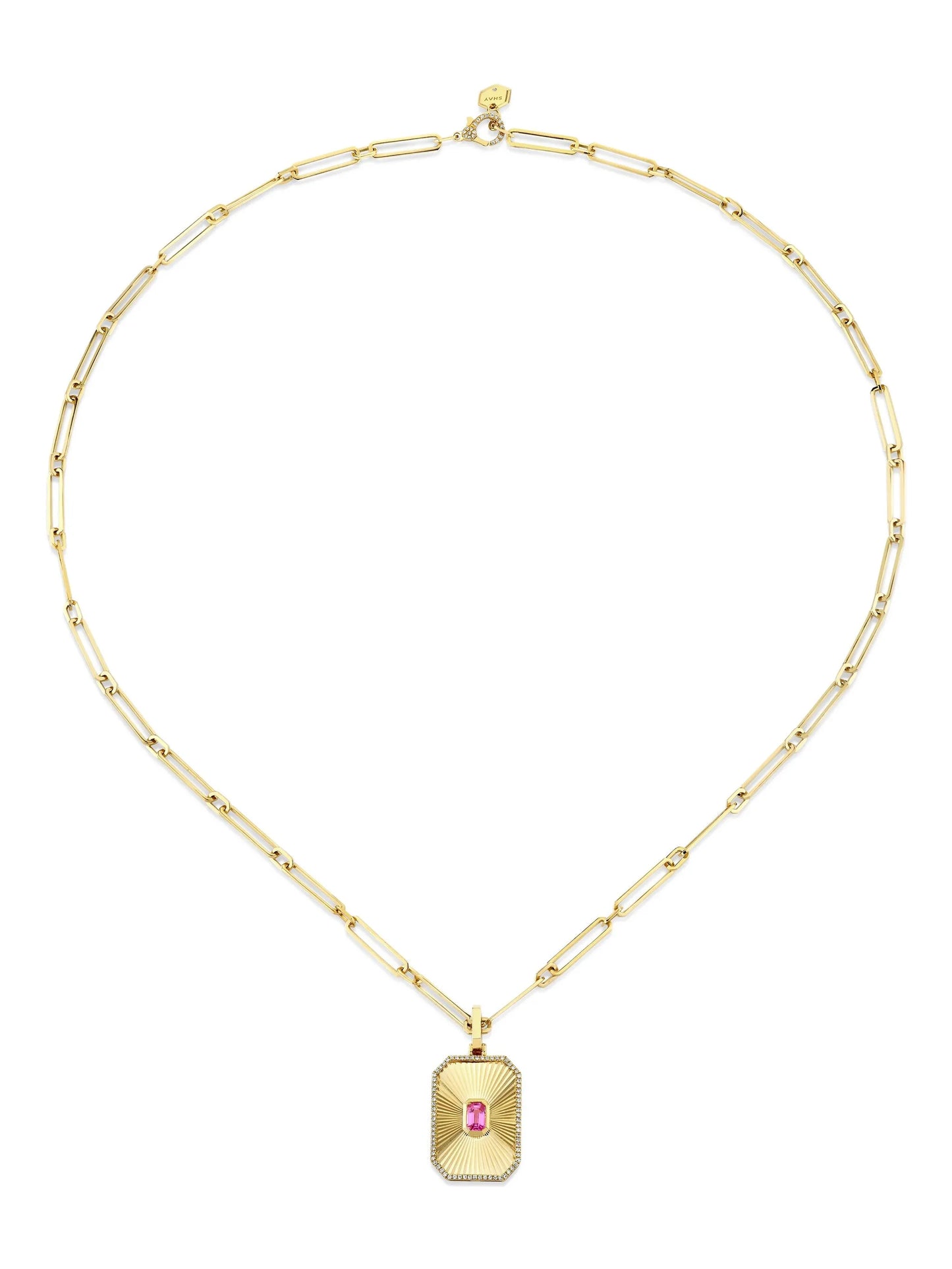 18K yellow gold Deco Pendant pink sapphire necklace