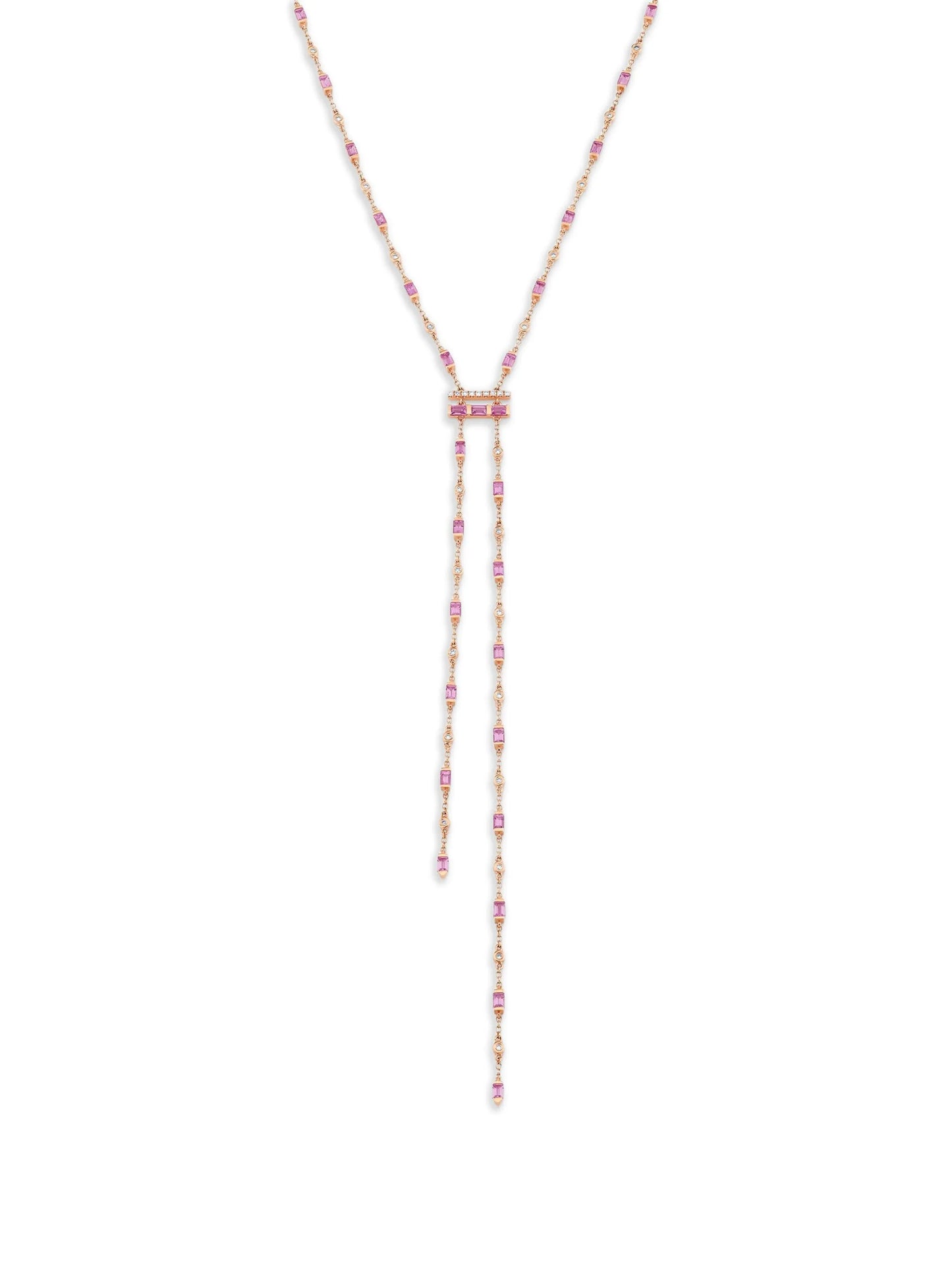 18K rose gold Cascade Y pink sapphire and diamond necklace