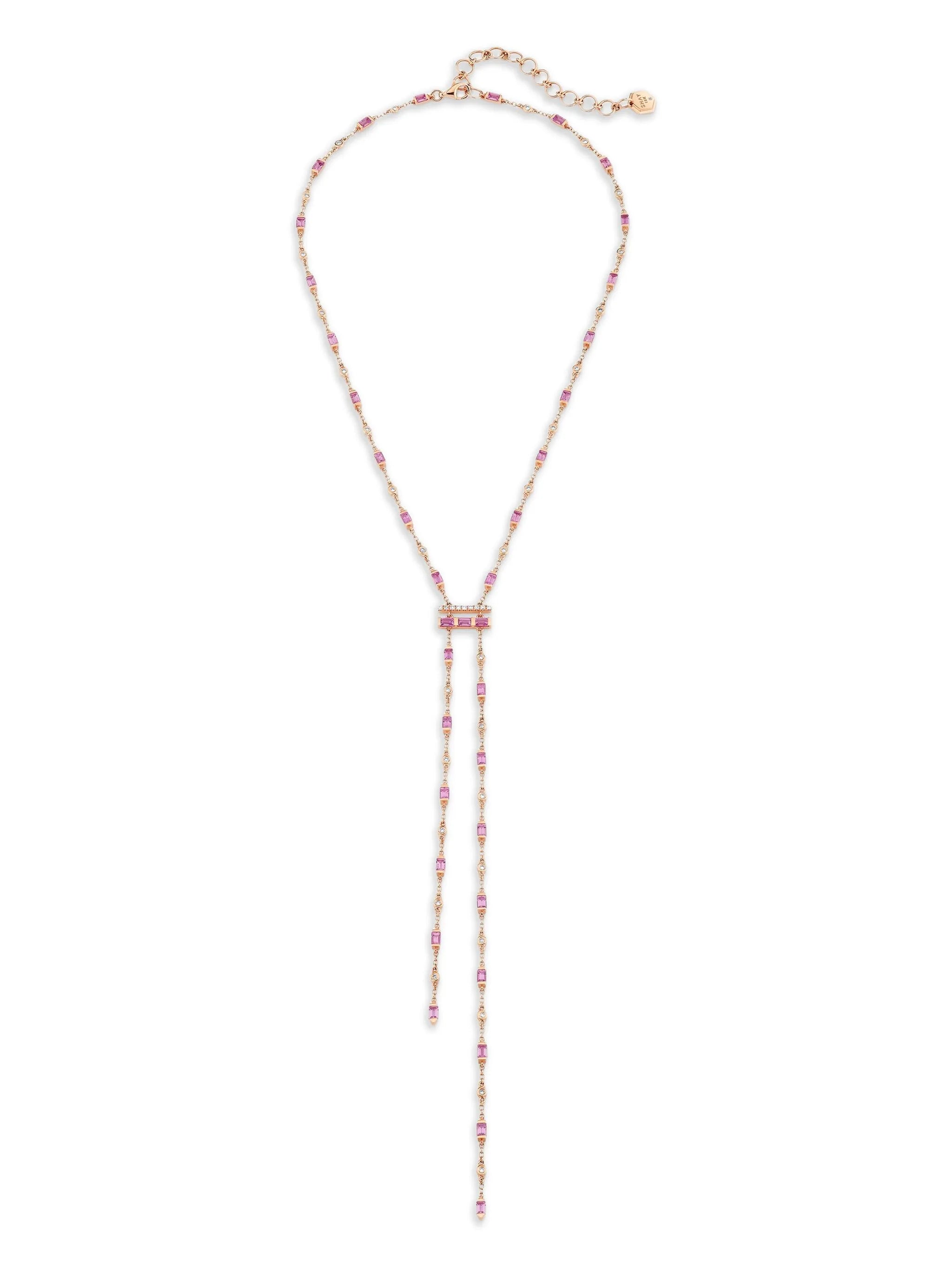 18K rose gold Cascade Y pink sapphire and diamond necklace