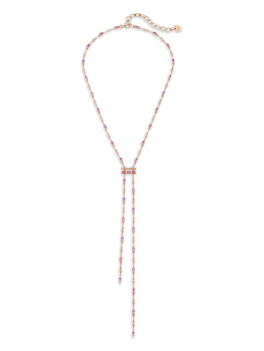 18K rose gold Cascade Y pink sapphire and diamond necklace