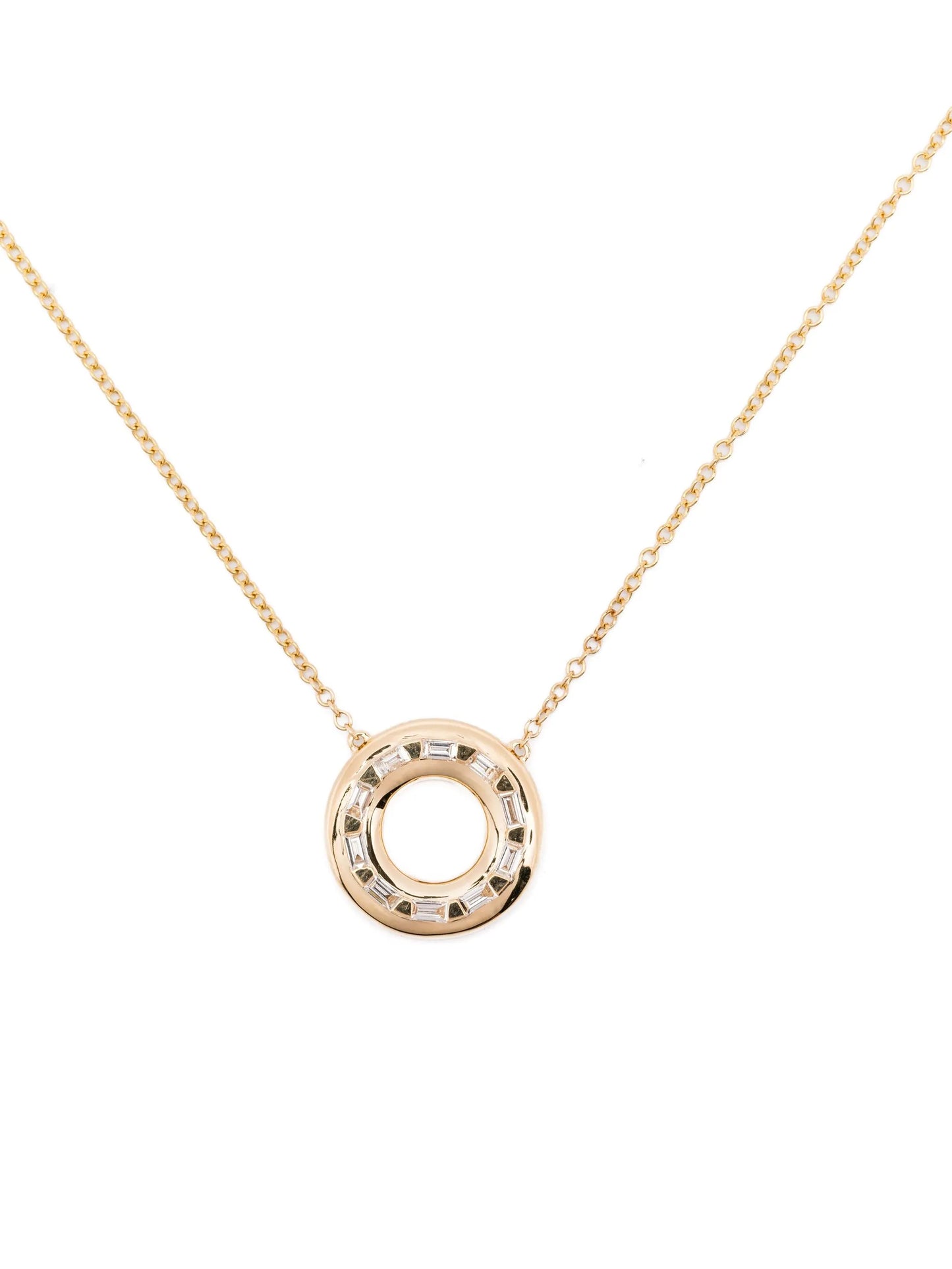 18CT yellow gold diamond and emerald orbit necklace