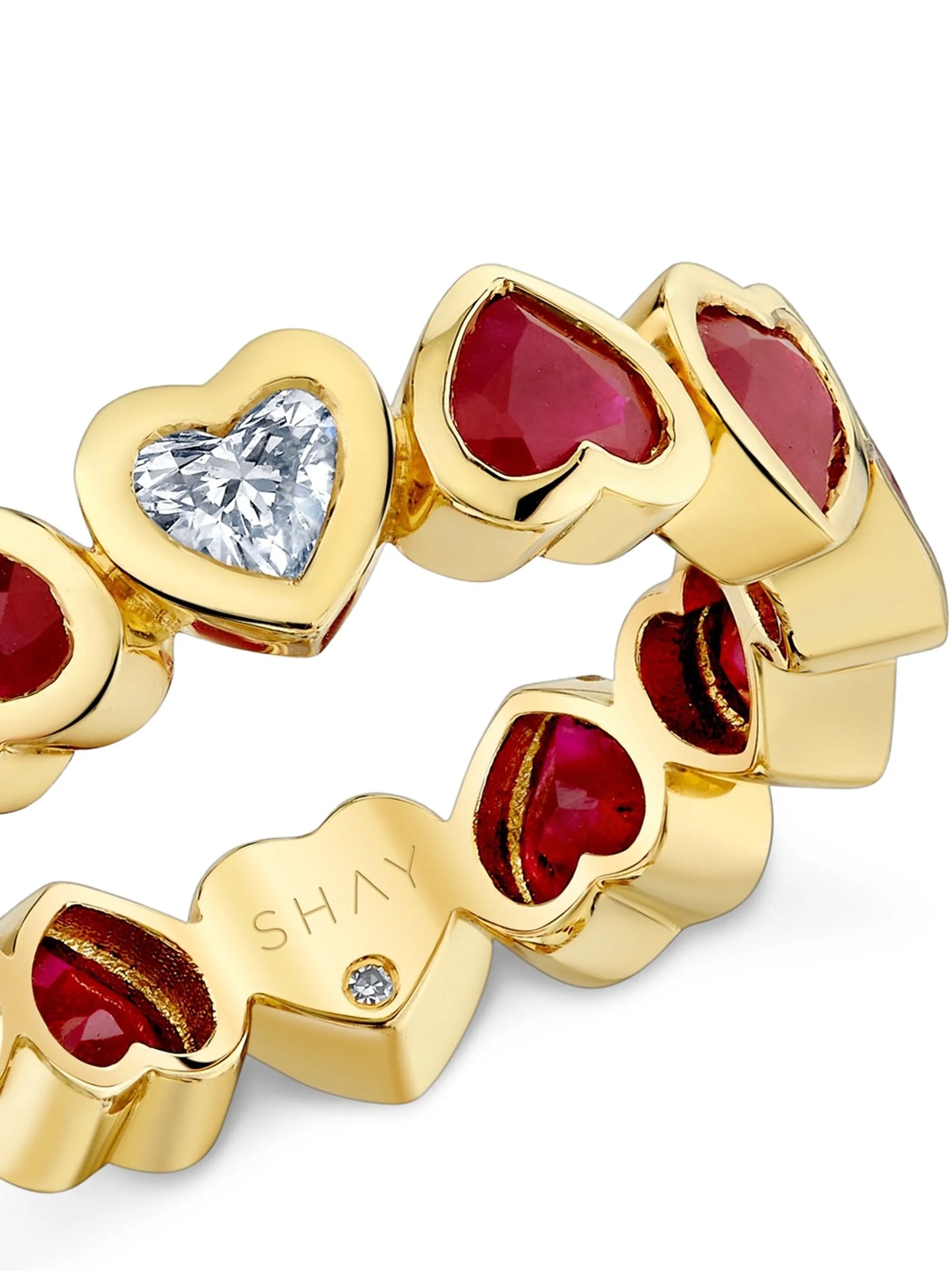 18K yellow gold heart ruby and diamond ring