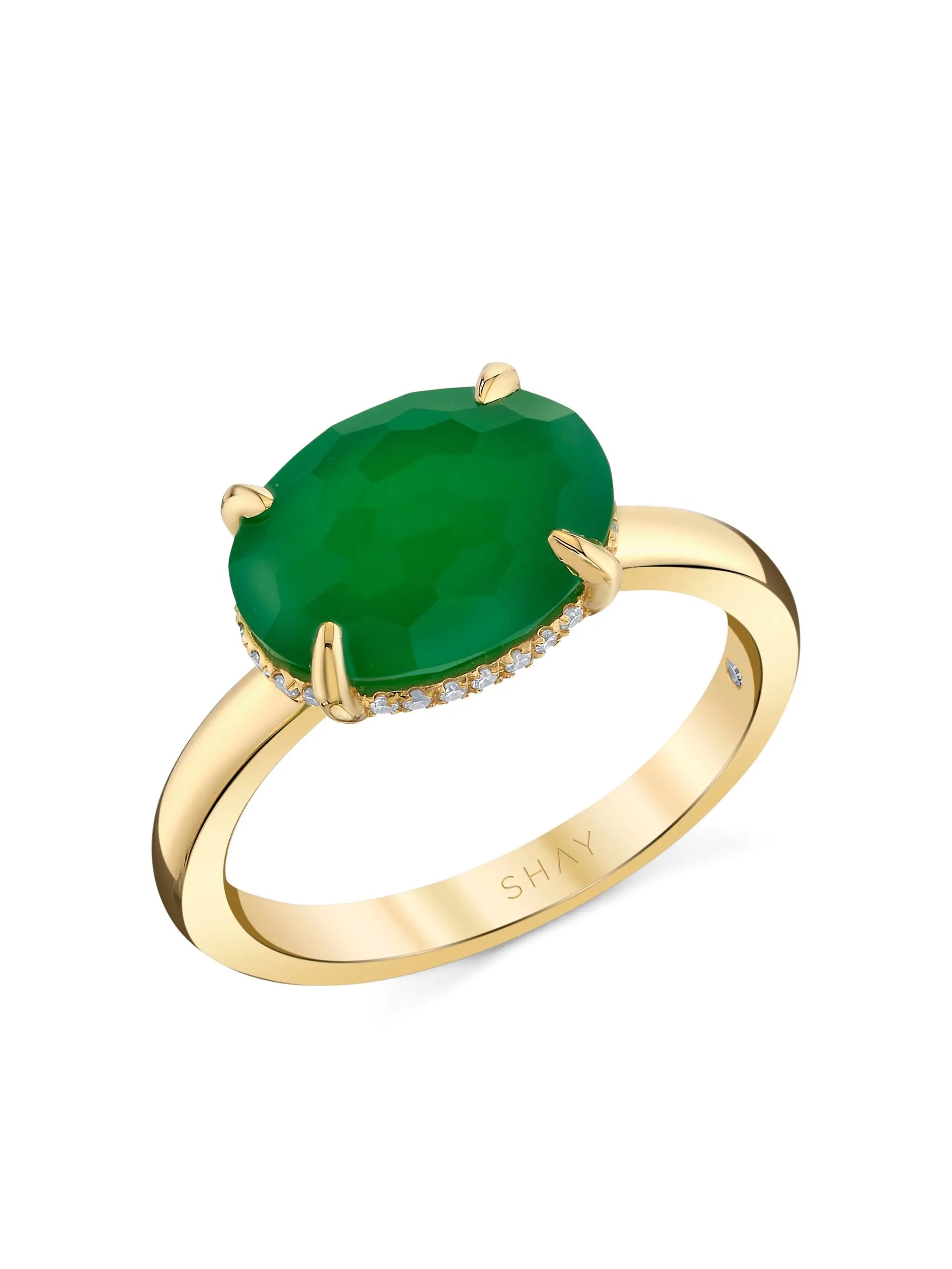 18K yellow gold green garnet and diamond ring