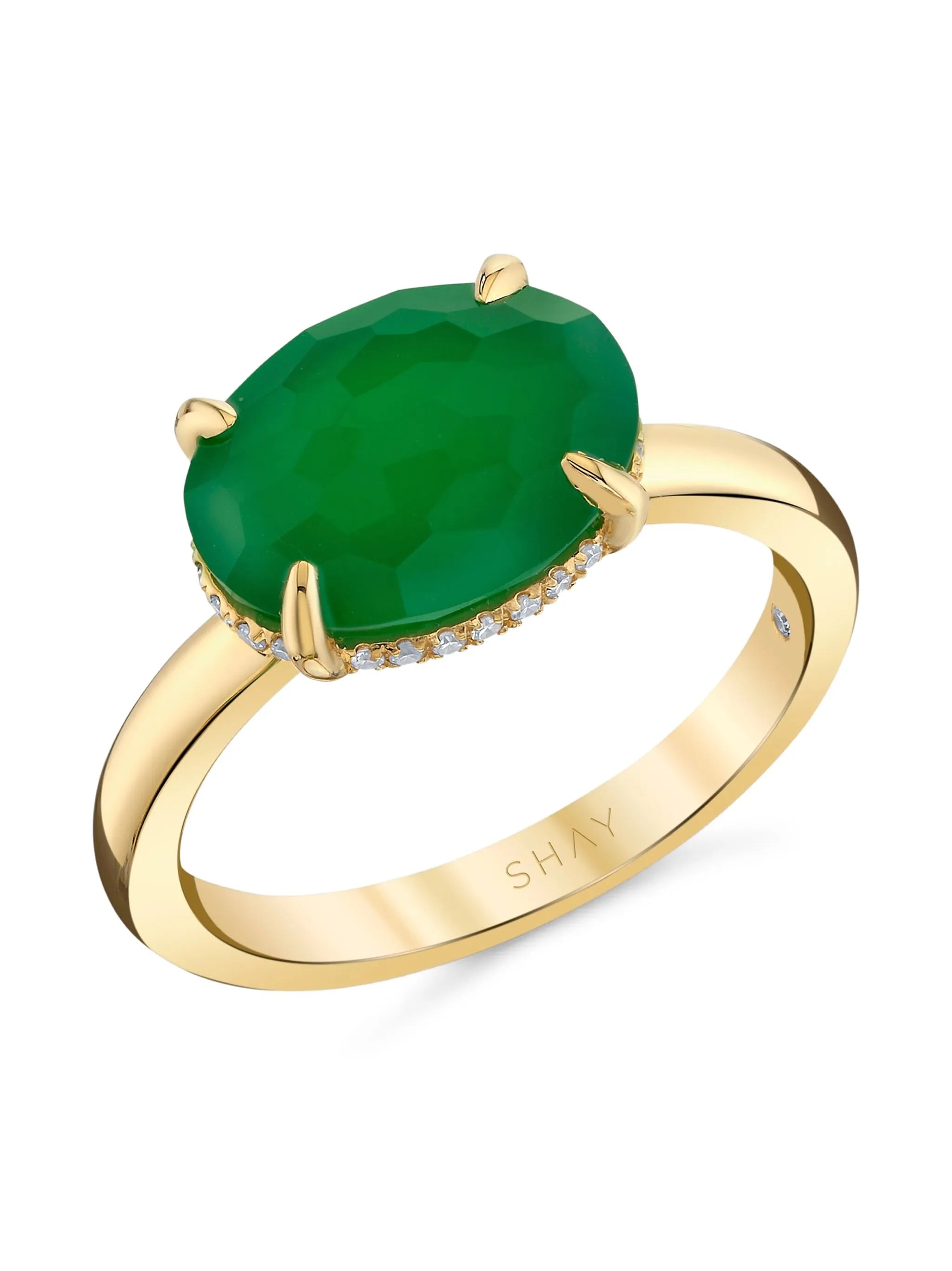 18K yellow gold green garnet and diamond ring