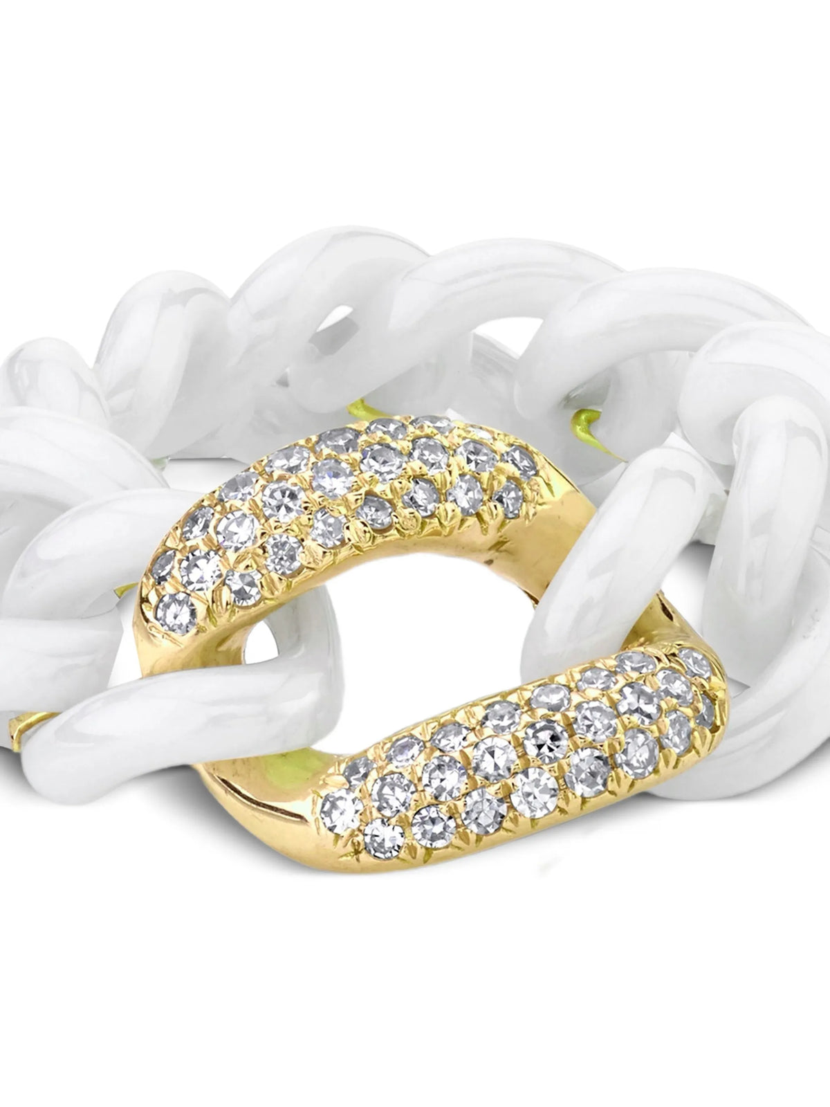 diamond & white ceramic medium link ring 18k gold with natural stones