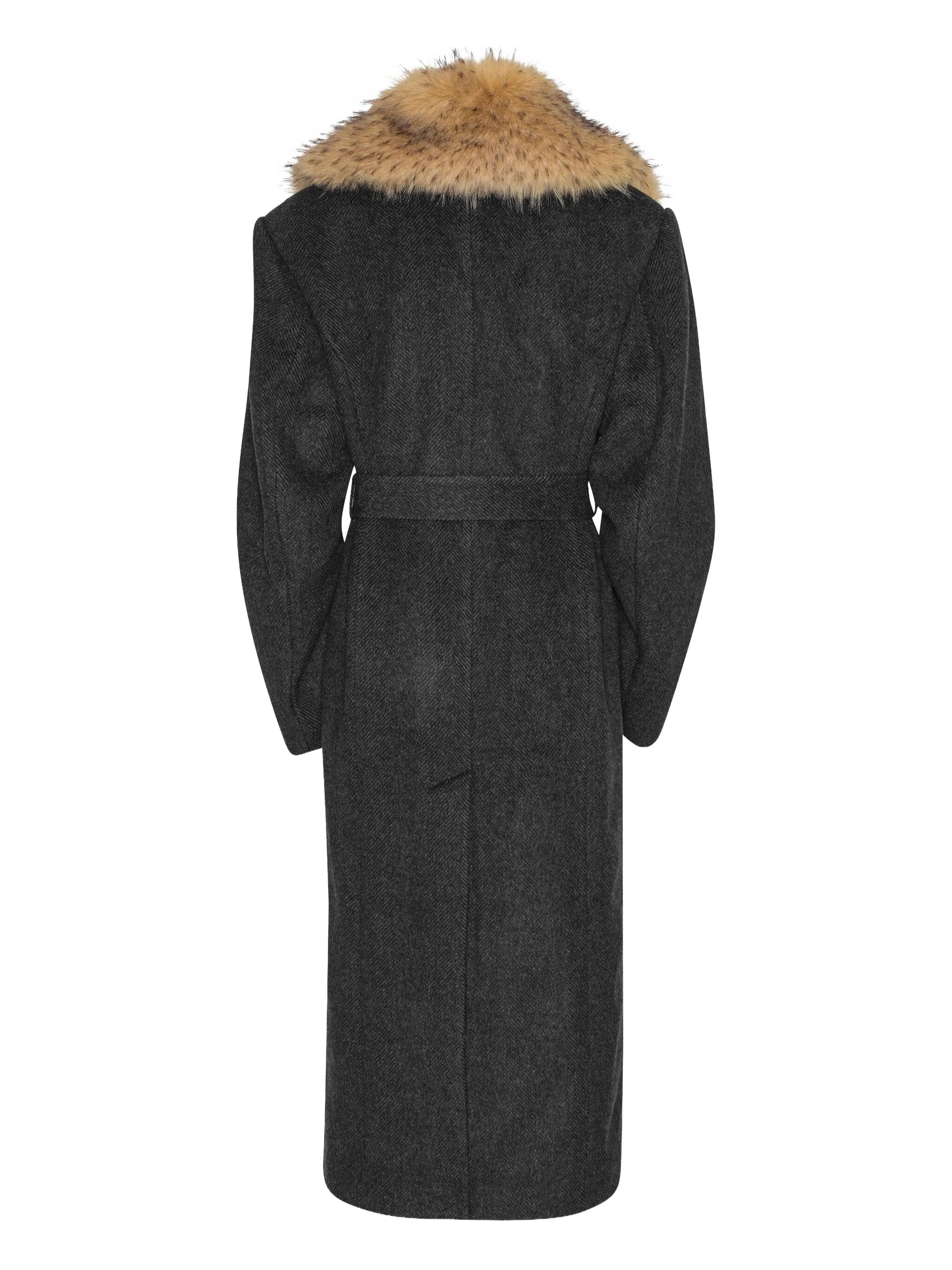 single-breasted faux-fur collar coat