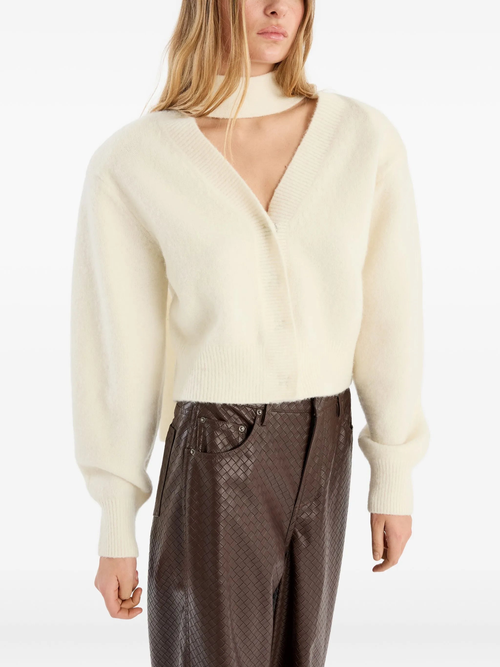 knit scarf-neck cardigan