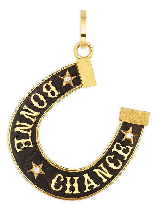 18K yellow jumbo Bonne Chance ebony pendant