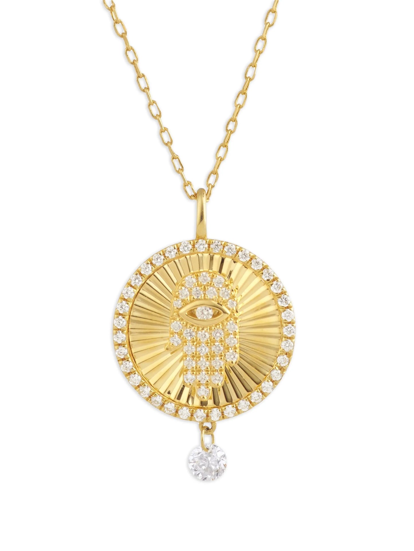 18CT yellow gold diamond main de Fatma necklace