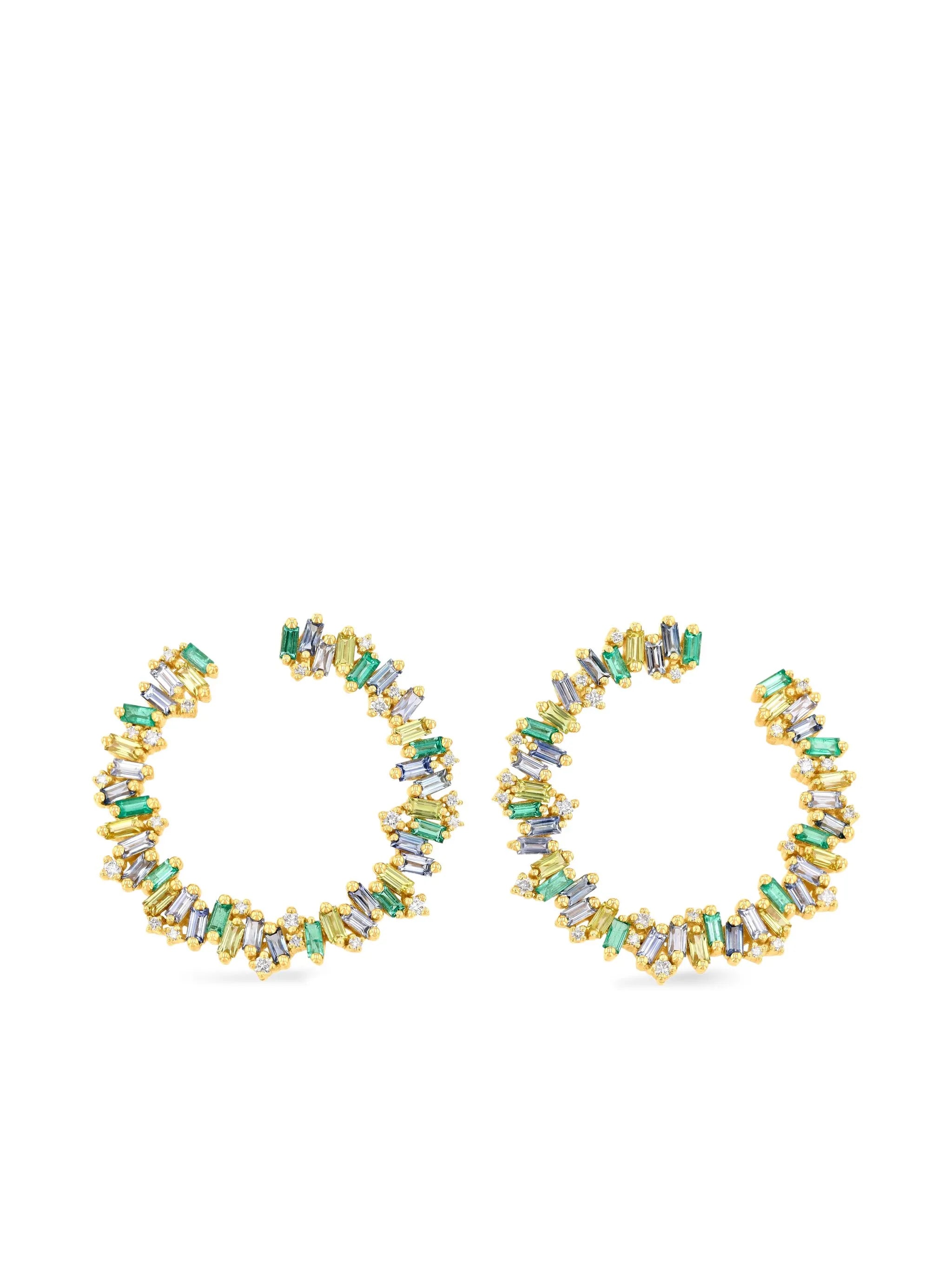 18K yellow gold Sideways sapphire and diamond earrings