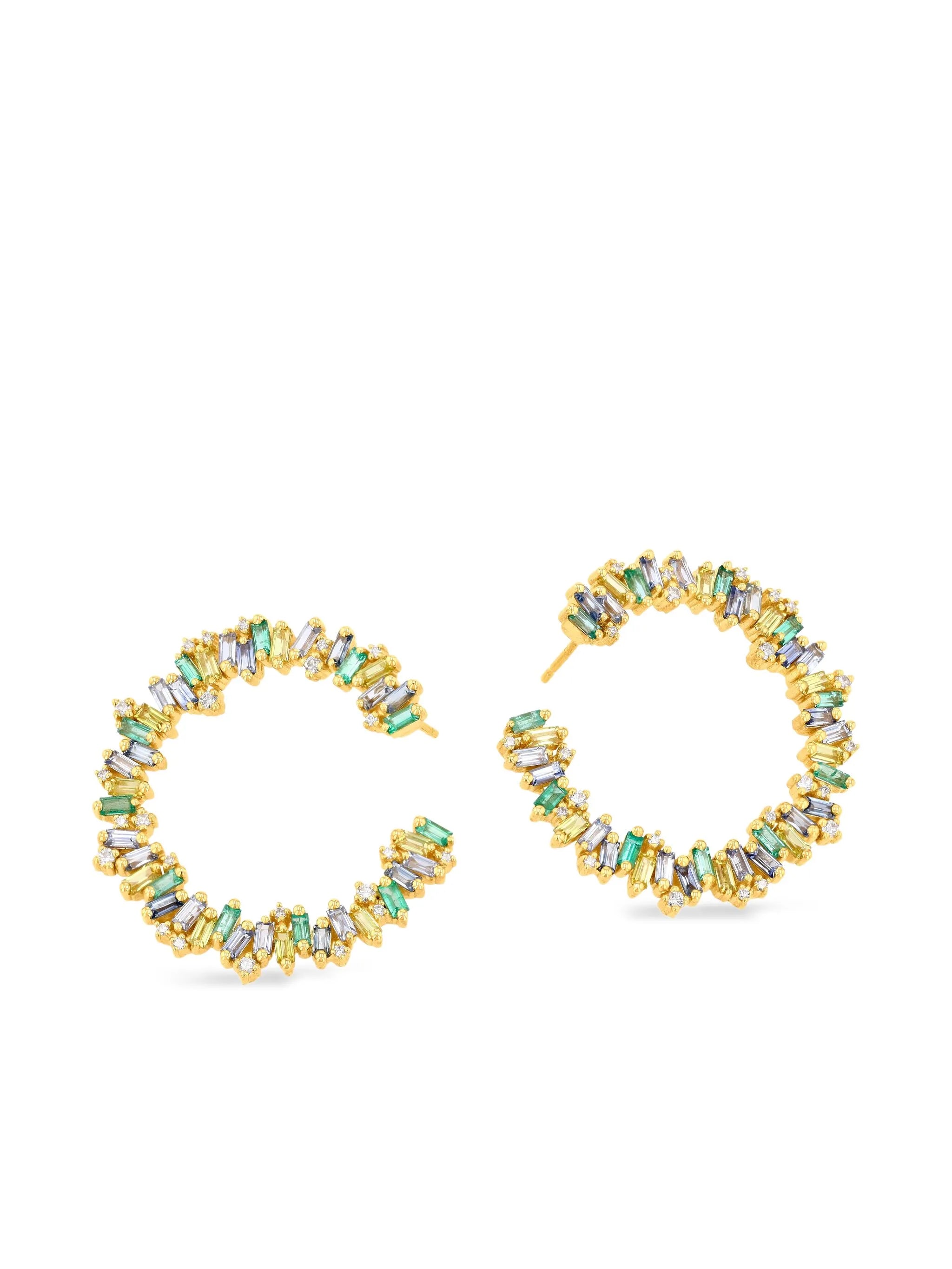 18K yellow gold Sideways sapphire and diamond earrings
