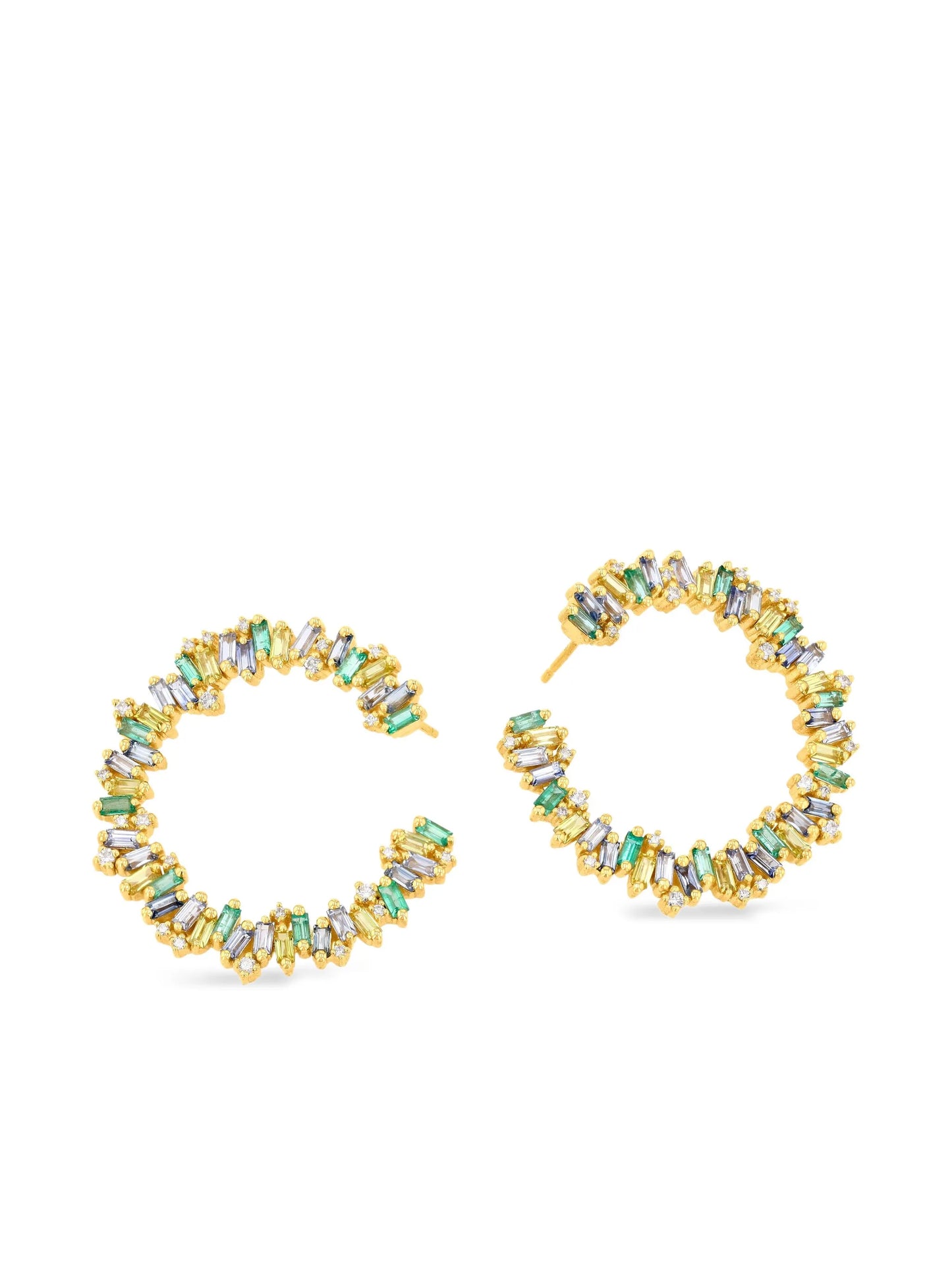 18K yellow gold Sideways sapphire and diamond earrings