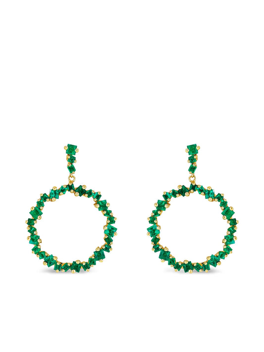 18K yellow gold emerald Hollow drop earrings
