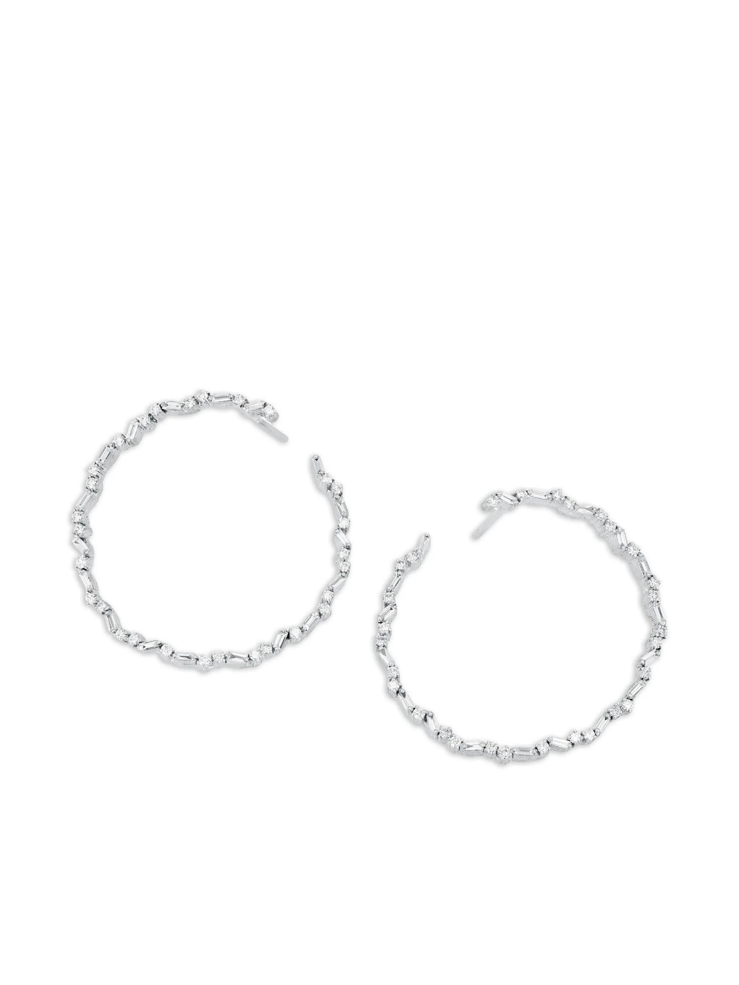 18K white gold diamond spiral hoops