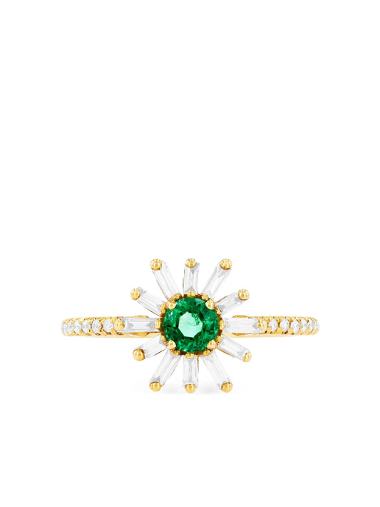 18K yellow gold Flower Spark emerald and diamond ring