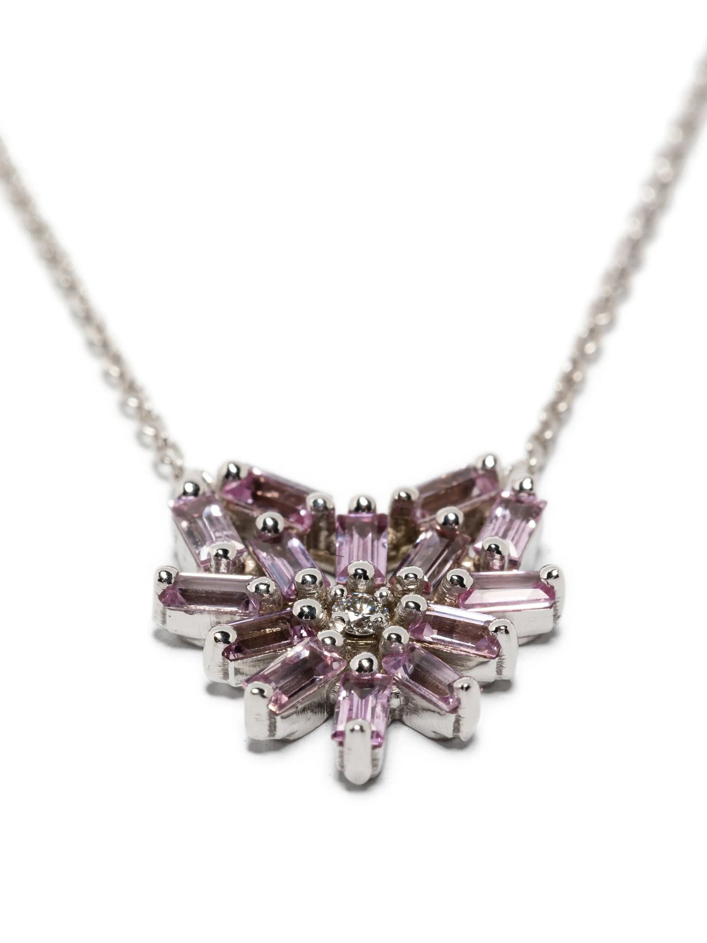 18CT white gold small Heart Pendant pink sapphire and diamond necklace