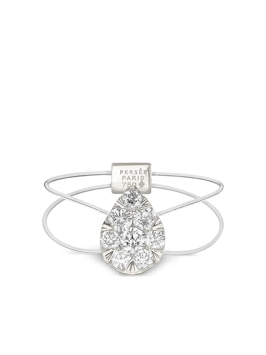 18K white gold floating-pear diamond ring
