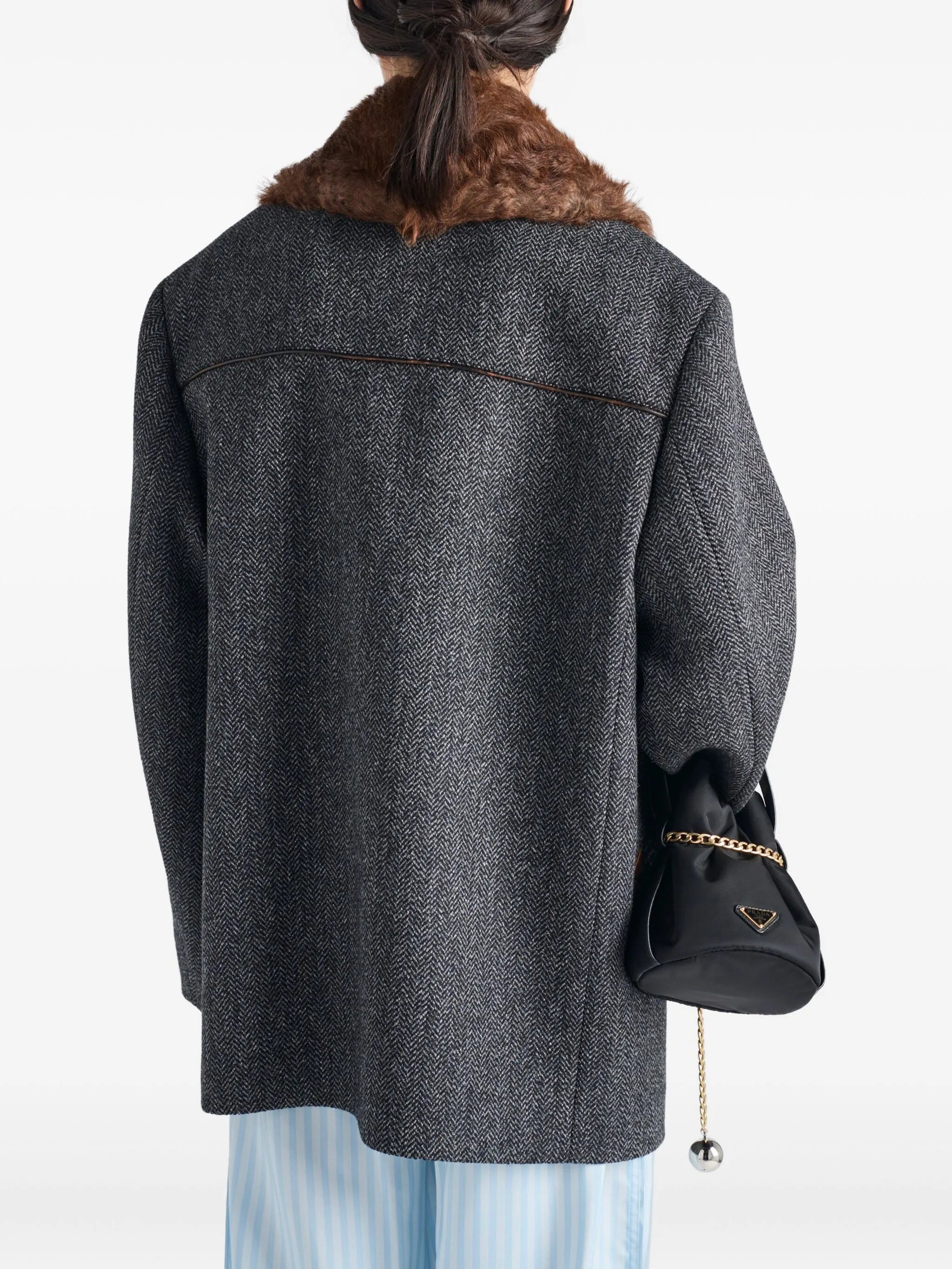 herringbone fur-collar coat