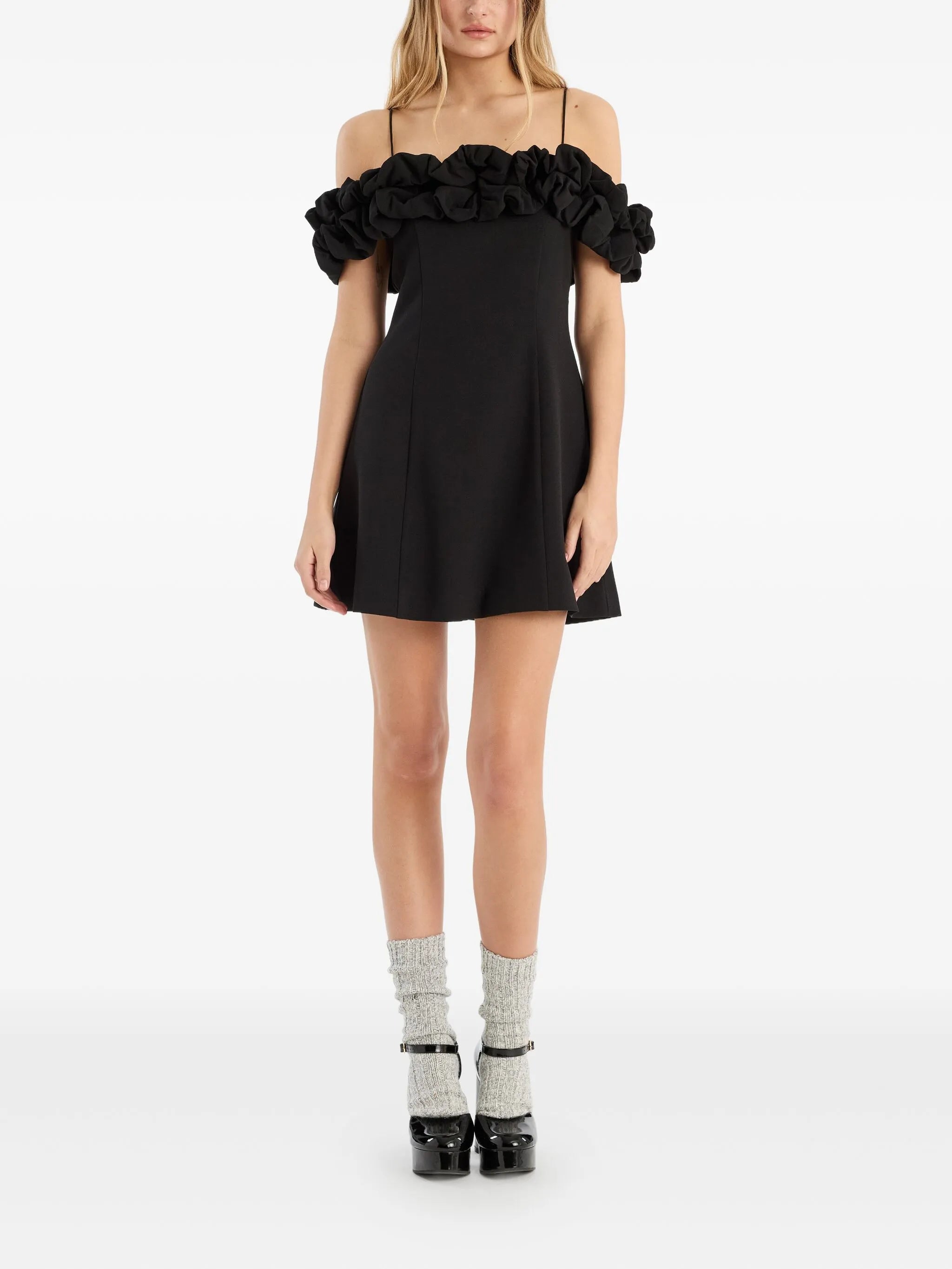 off-shoulder ruffled mini dress