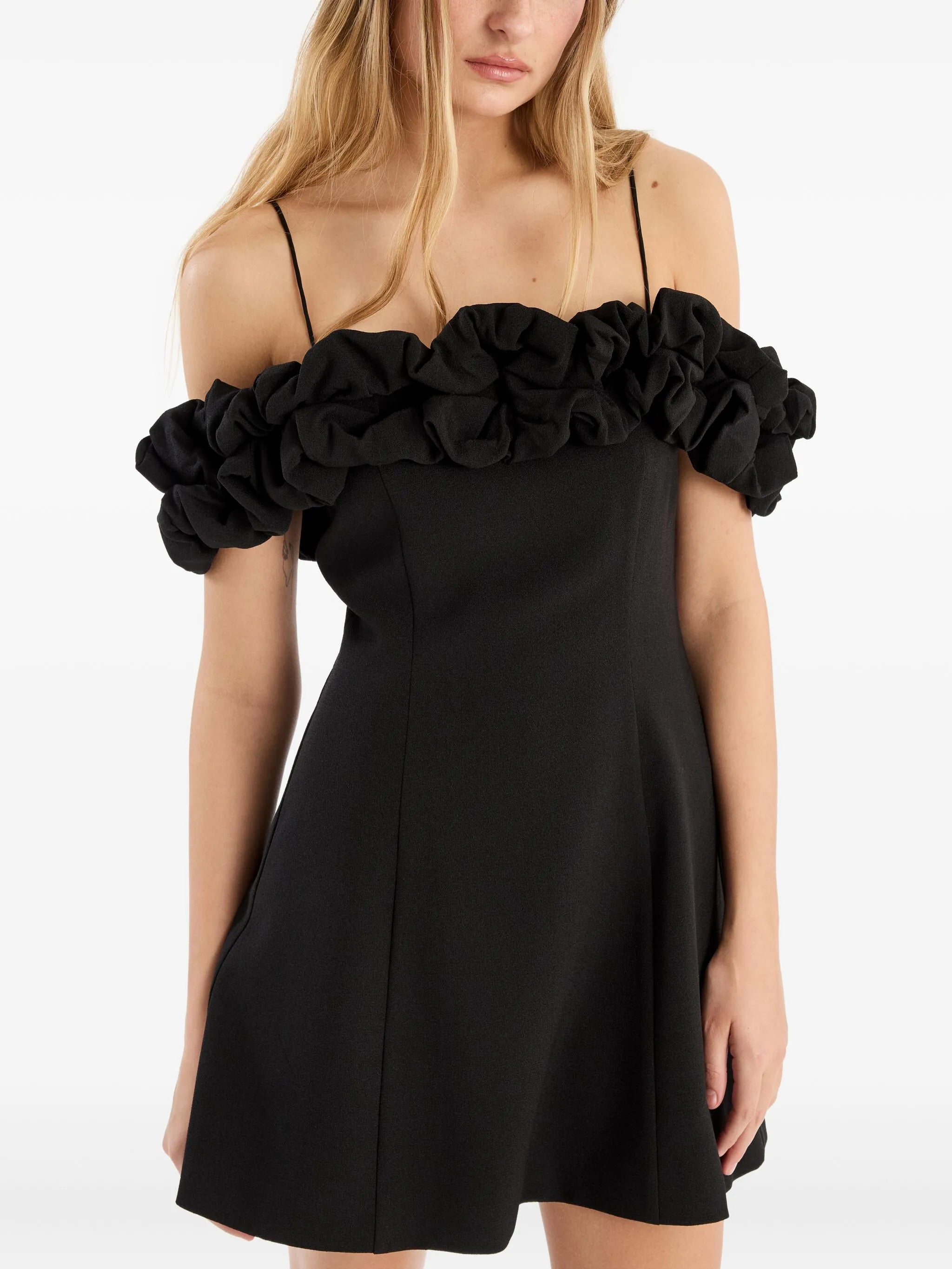off-shoulder ruffled mini dress