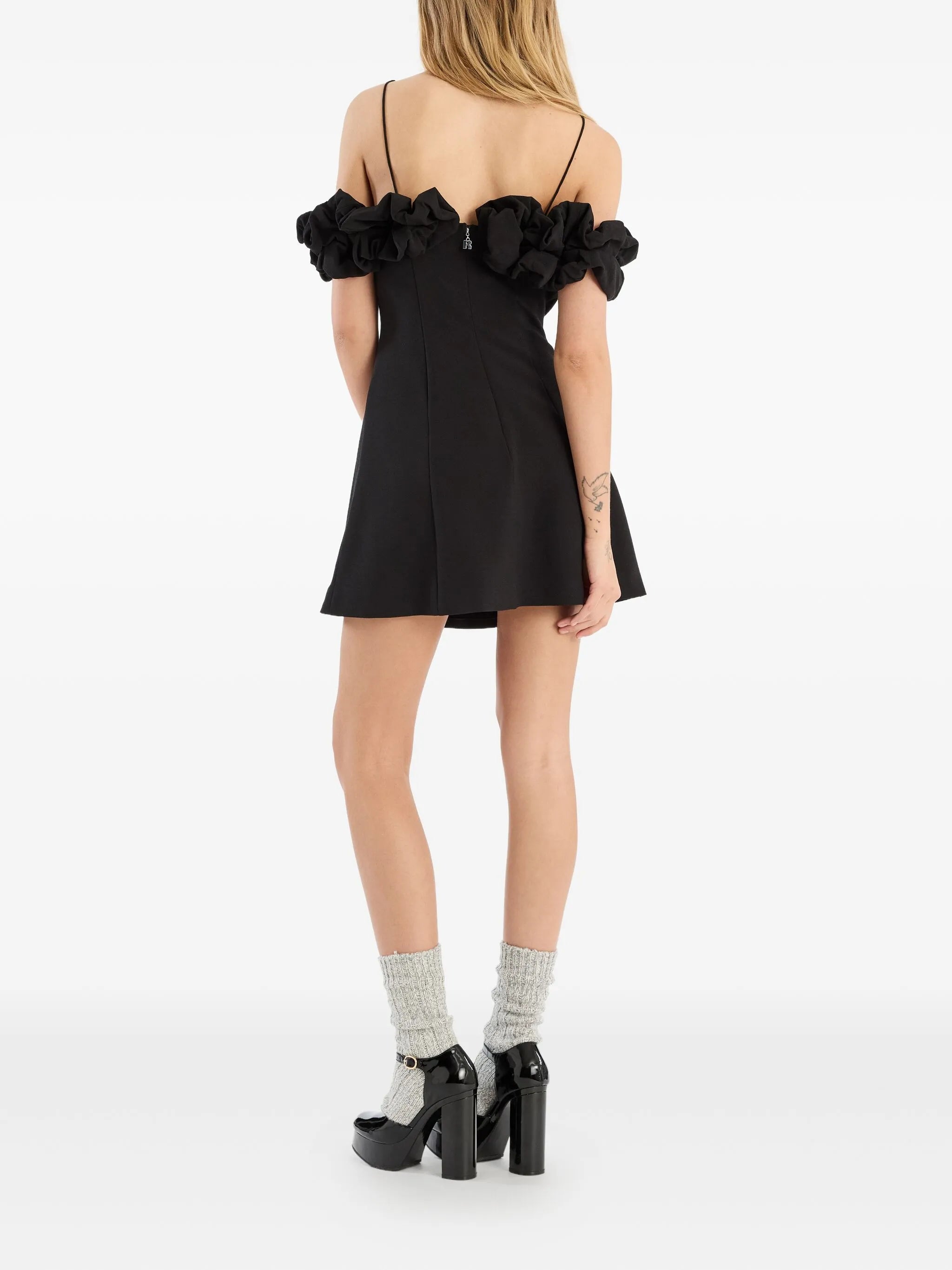 off-shoulder ruffled mini dress