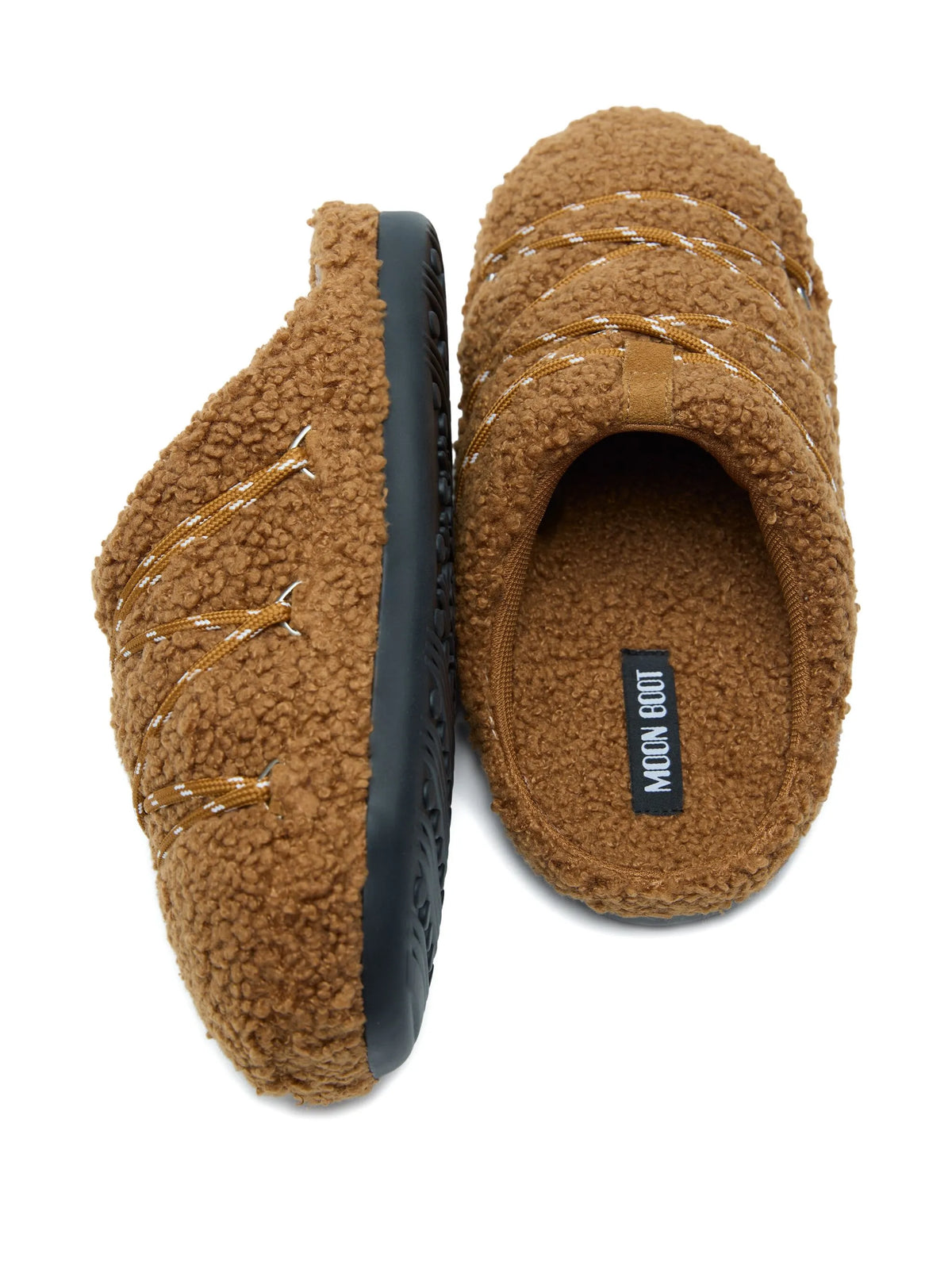 teddy-texture lace-up slides