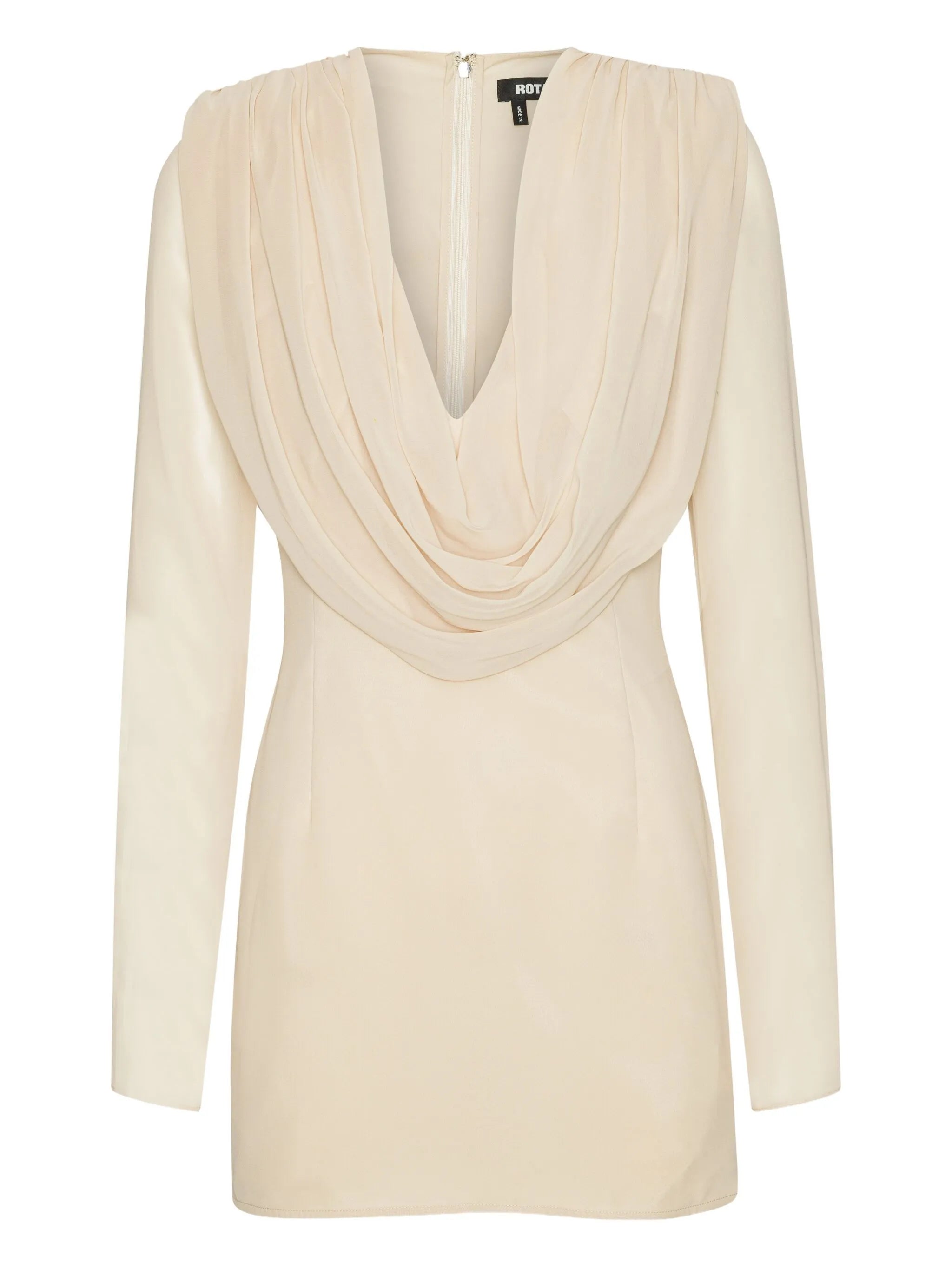 cowl-neck long-sleeve mini dress