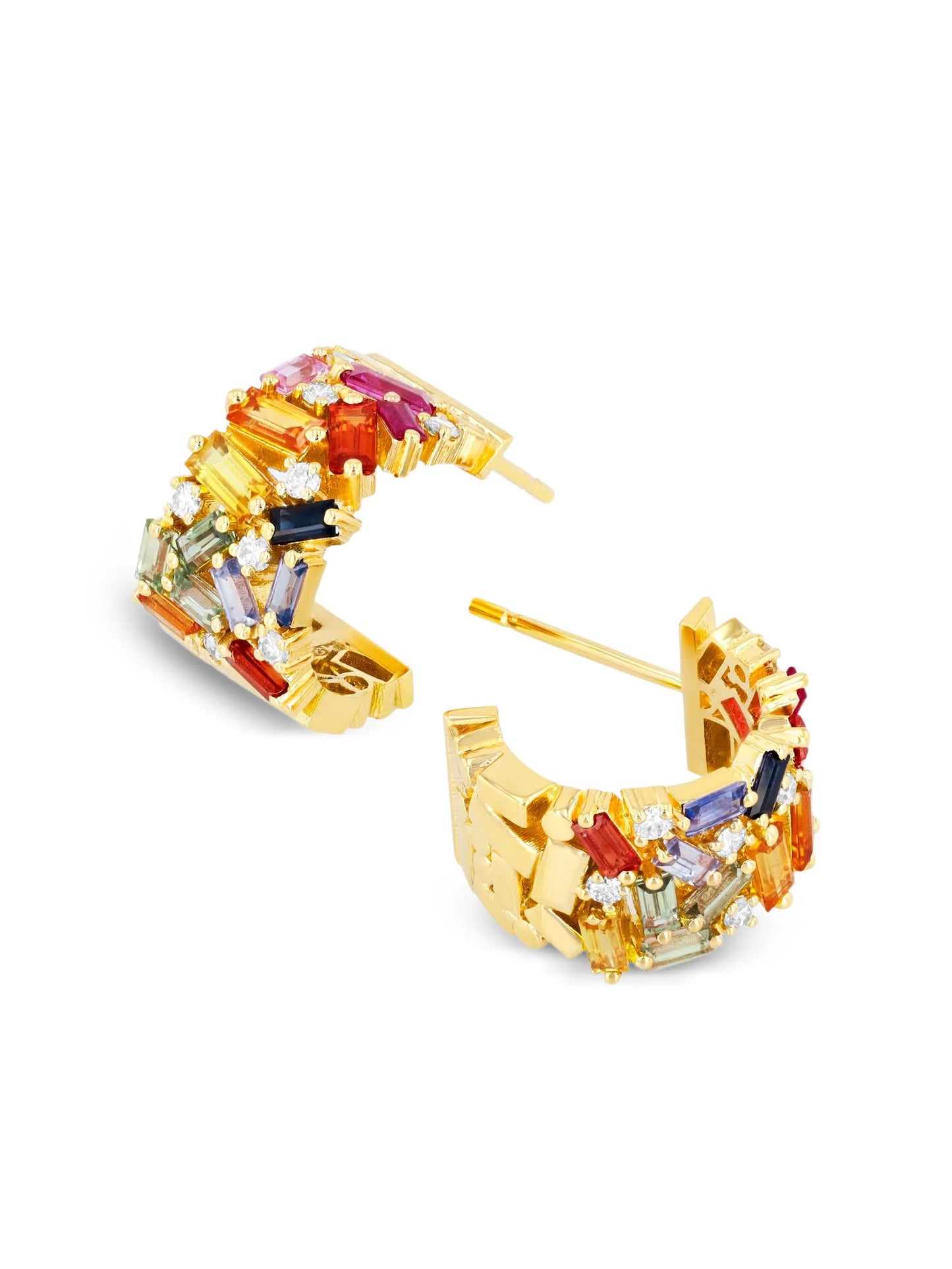 18K yellow gold Frenzy rainbow sapphire mini hoops