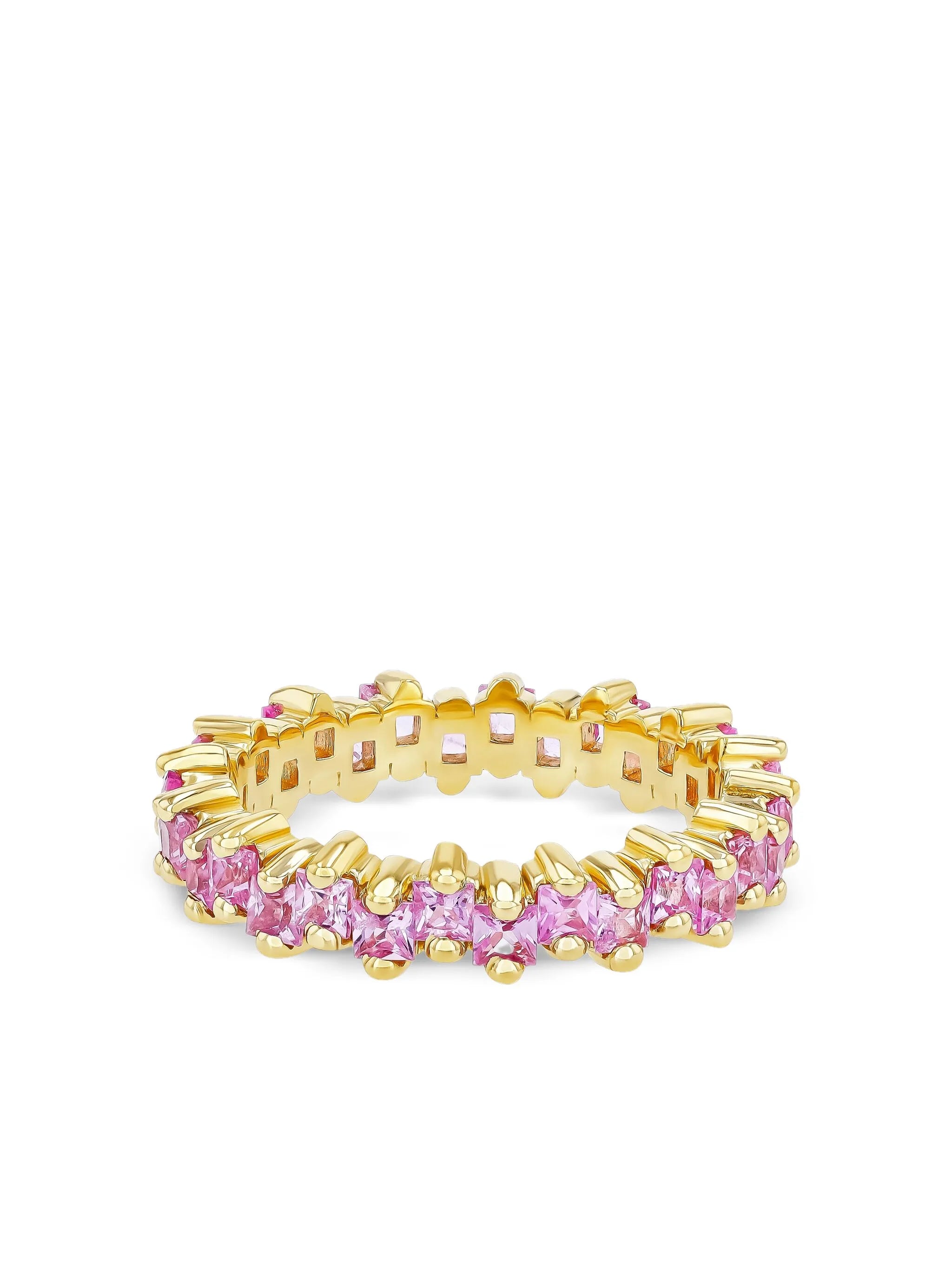 18K yellow gold Princess pink sapphire eternity band