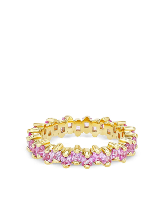 18K yellow gold Princess pink sapphire eternity band