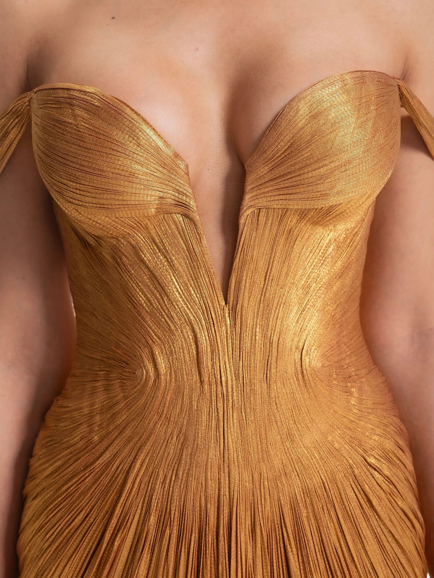 Martina pleated off-shoulder gown