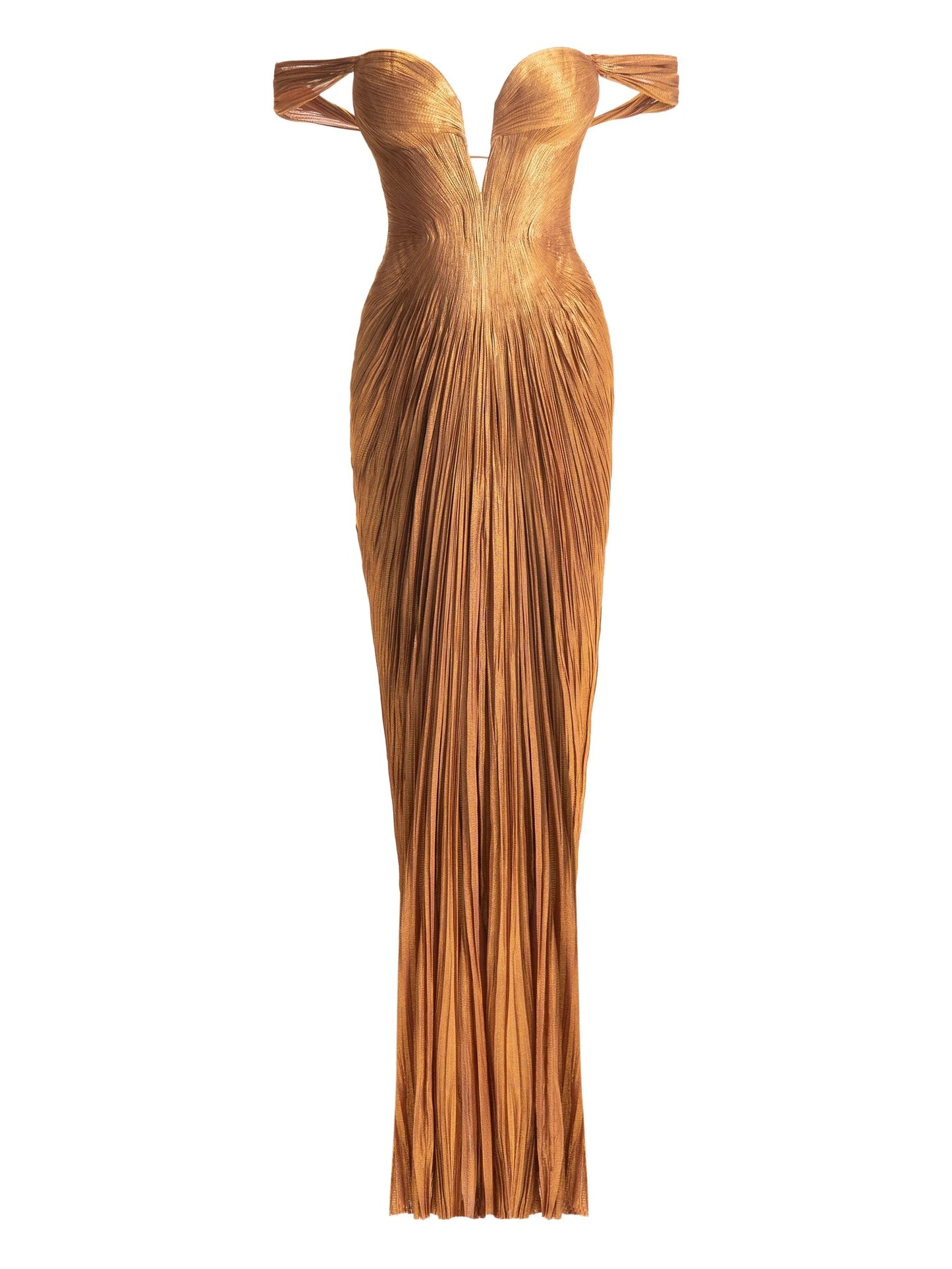Martina pleated off-shoulder gown