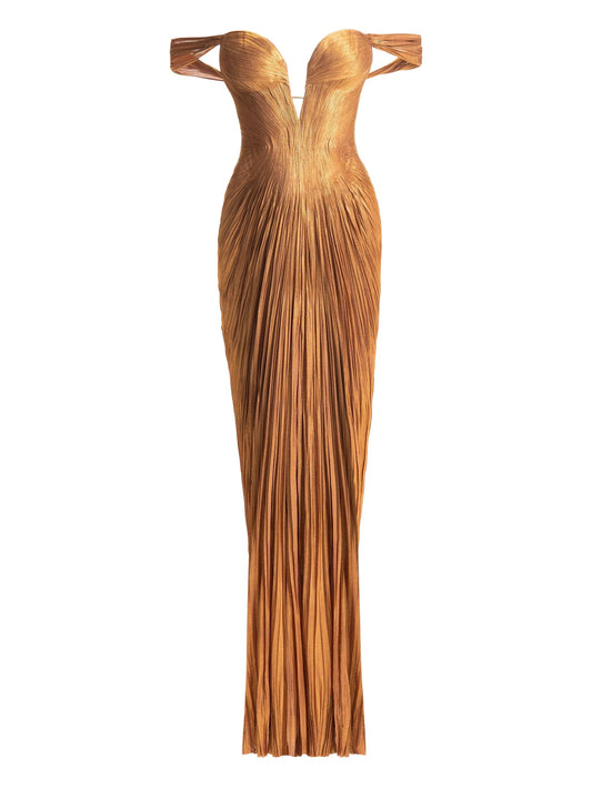 Martina pleated off-shoulder gown