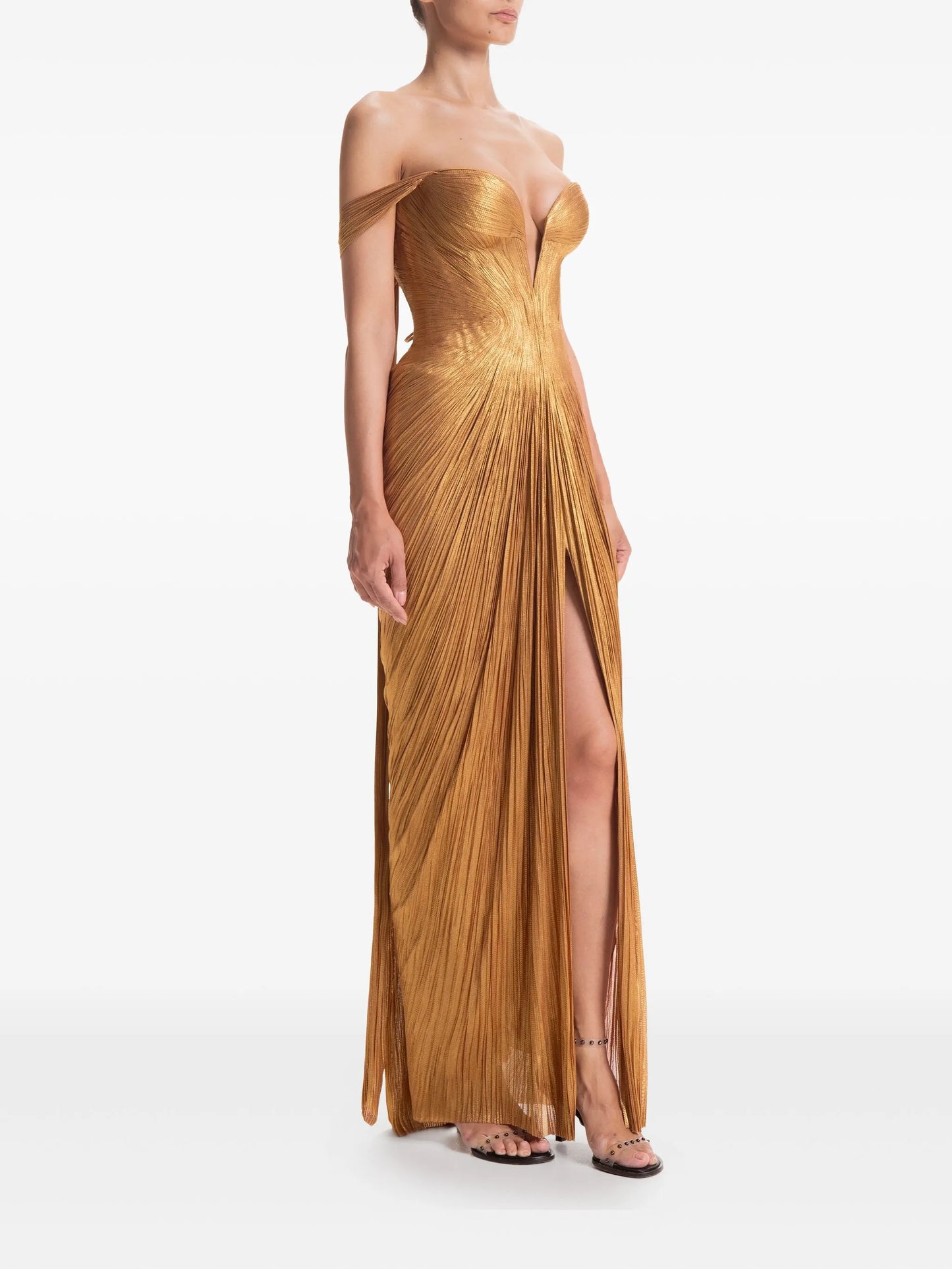 Martina pleated off-shoulder gown
