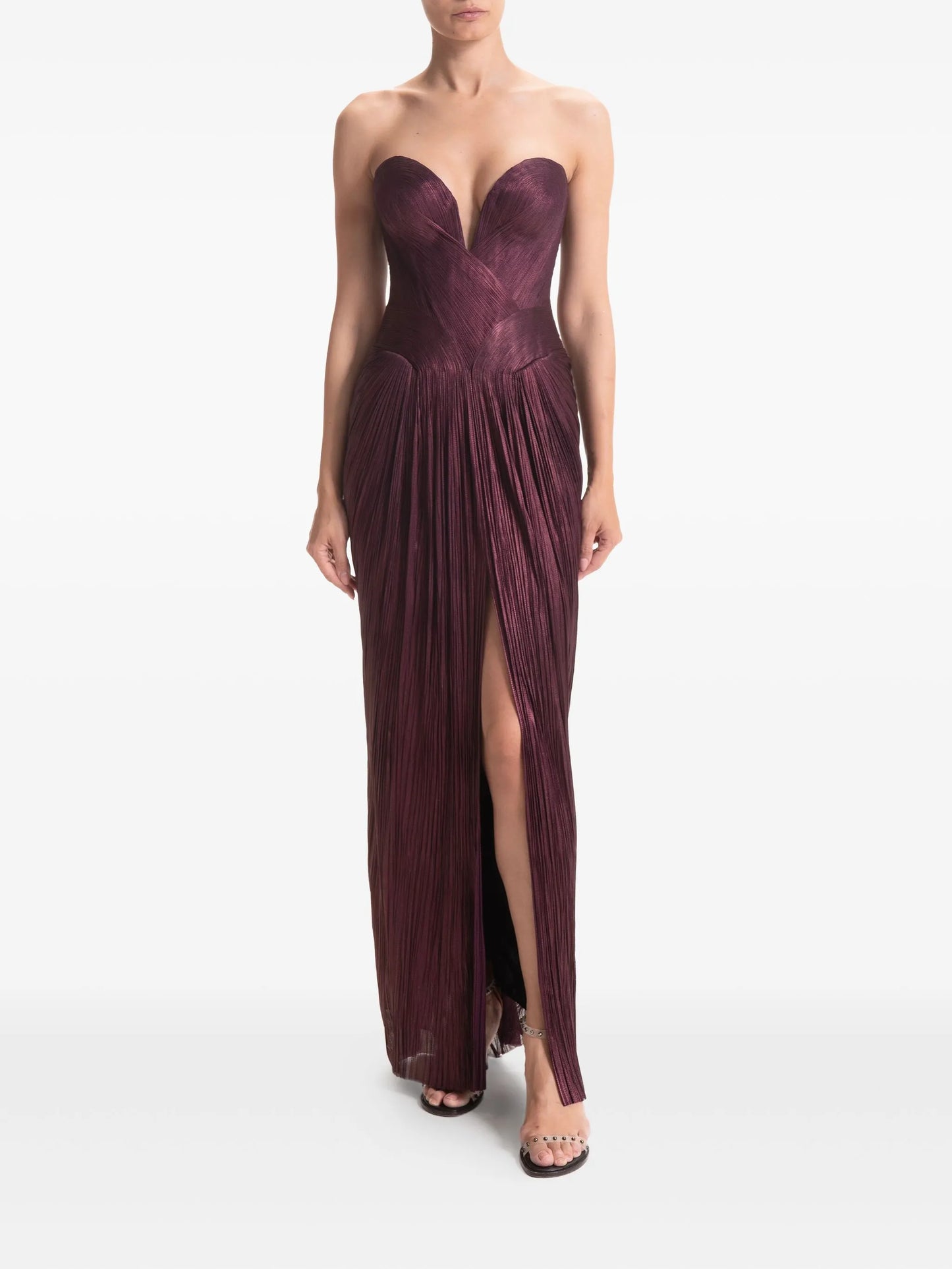 Andora pleated strapless gown